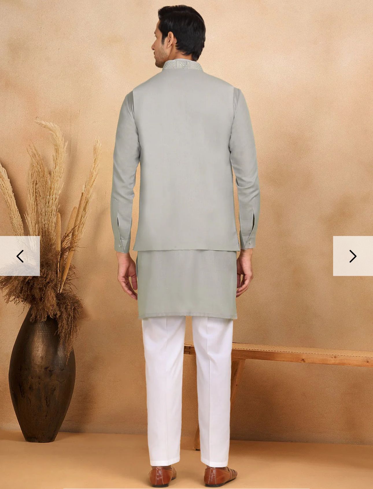 Cotton Regular Straight Kurta Trouser With Sequin Embroidery Open Nehru Jacket Set in Germany