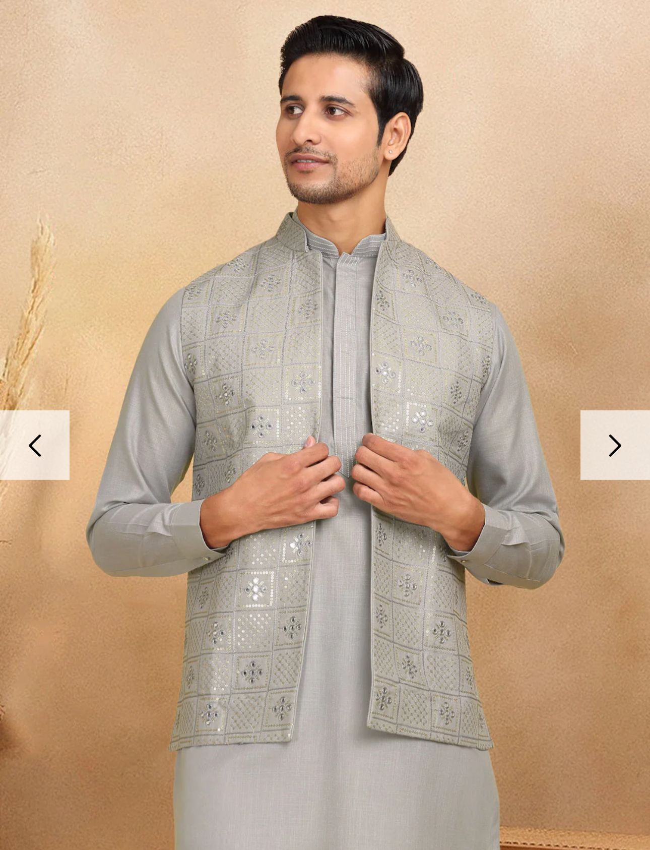 Cotton Regular Straight Kurta Trouser With Sequin Embroidery Open Nehru Jacket Set in Germany