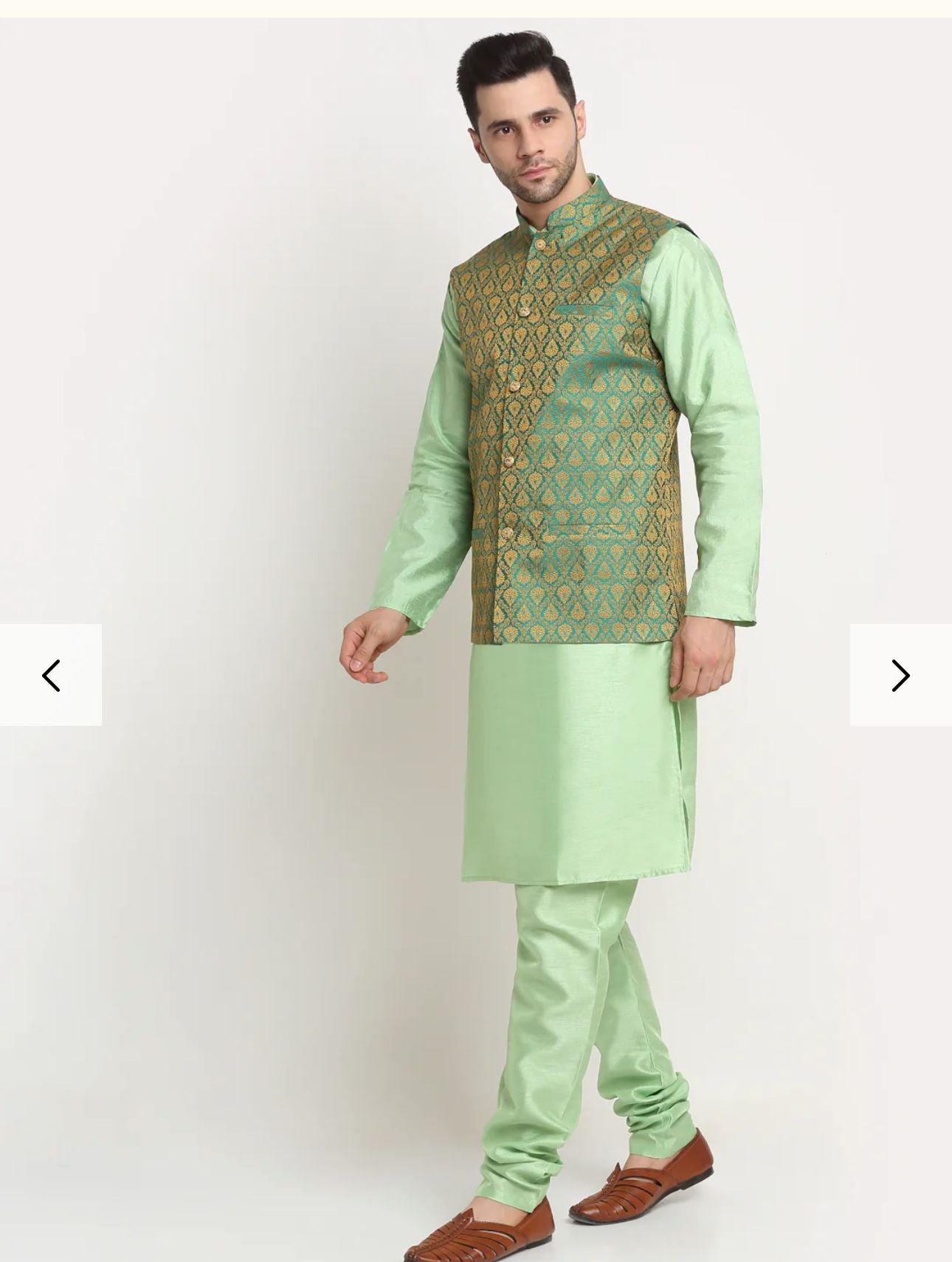 Sea Green Silk Blend Kurta and churidar with Paisley Green Nehru jacket in Germany
