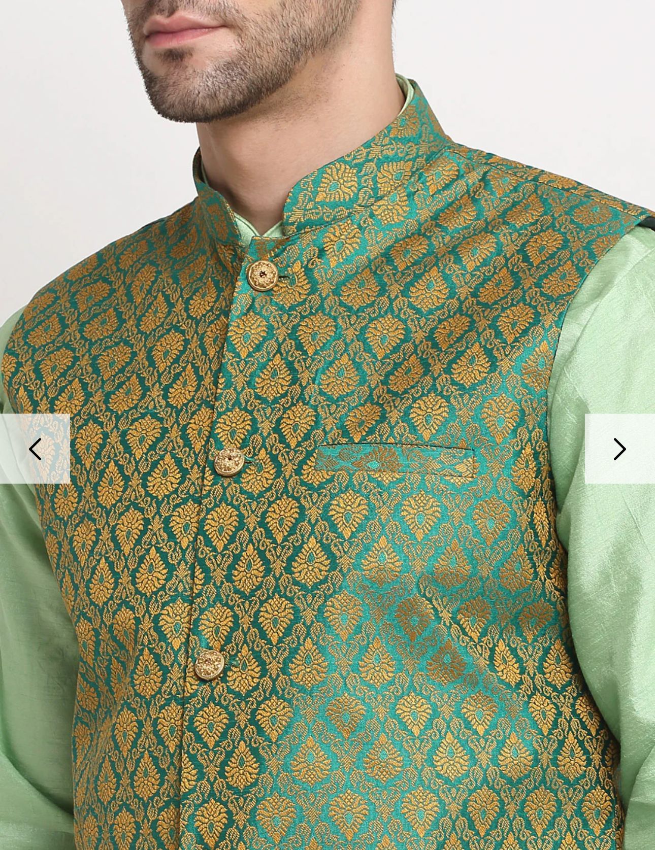 Sea Green Silk Blend Kurta and churidar with Paisley Green Nehru jacket in Germany