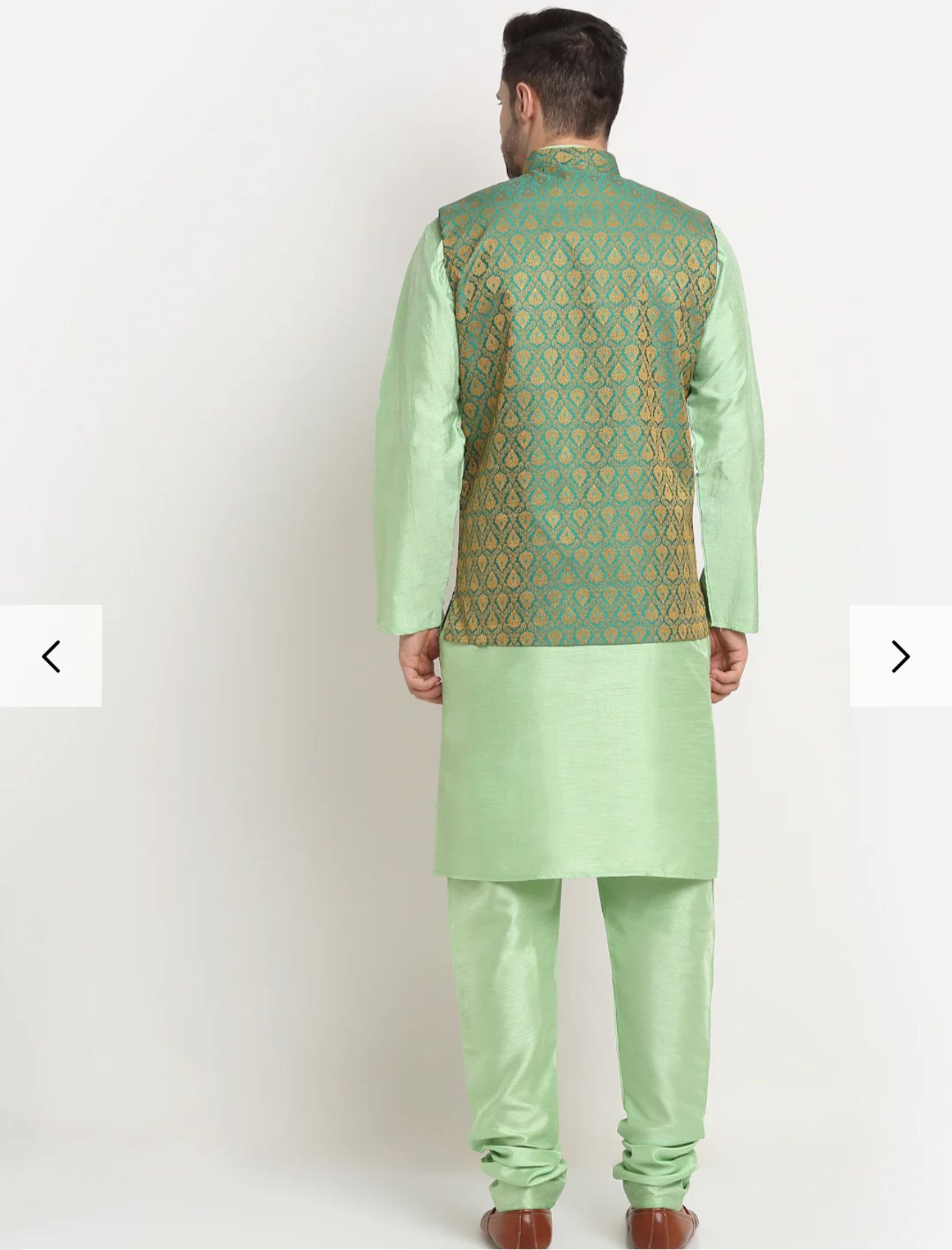 Sea Green Silk Blend Kurta and churidar with Paisley Green Nehru jacket in Germany