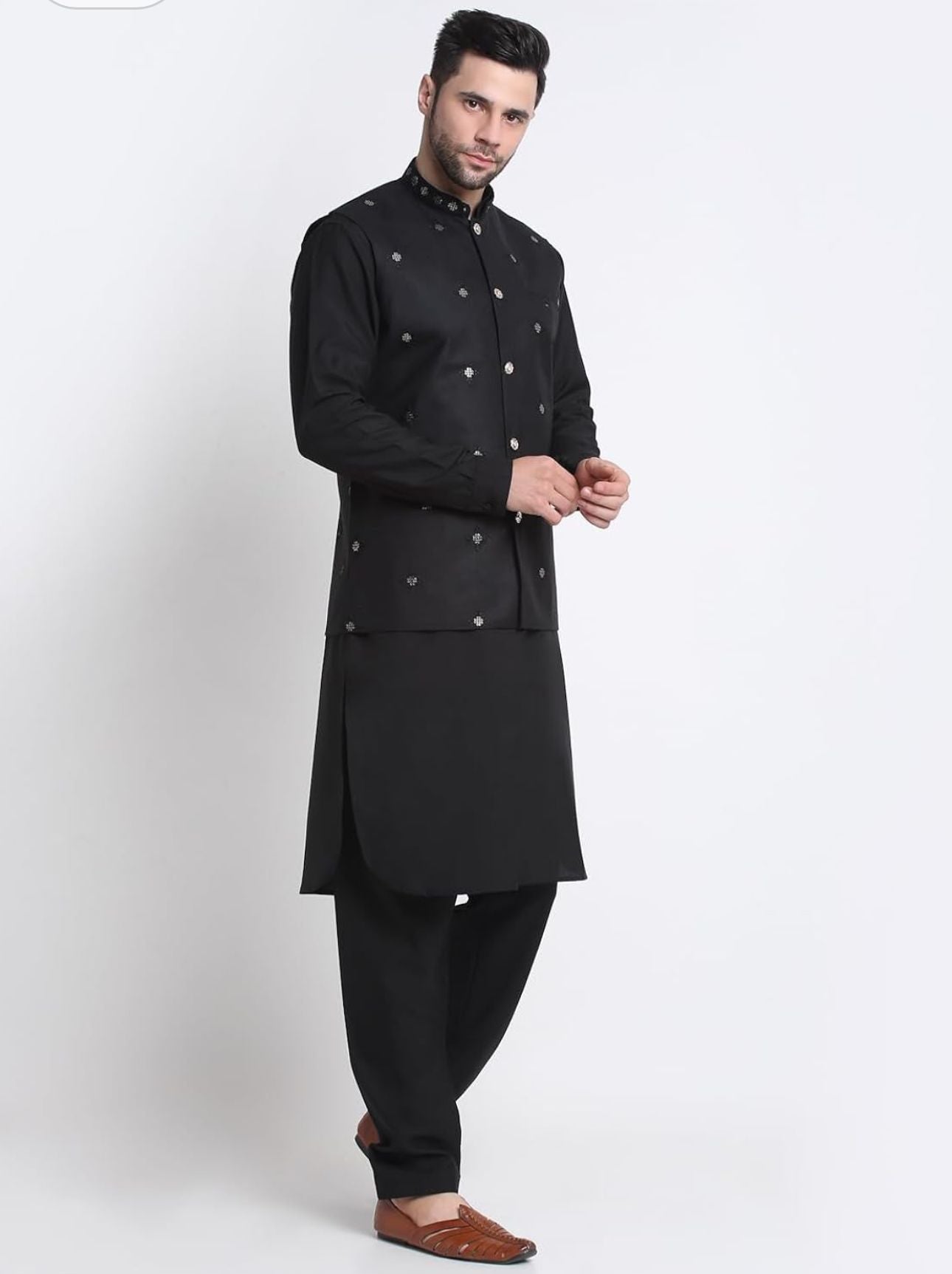 Cotton Pathani Kurta & Salwar with Nehru Jacket, Ethnic Traditional Wear in Germany