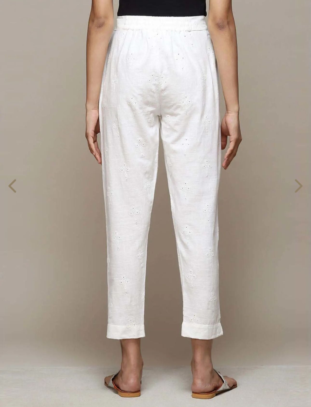 Off White Cotton Narrow Embroidered Pants in Germany