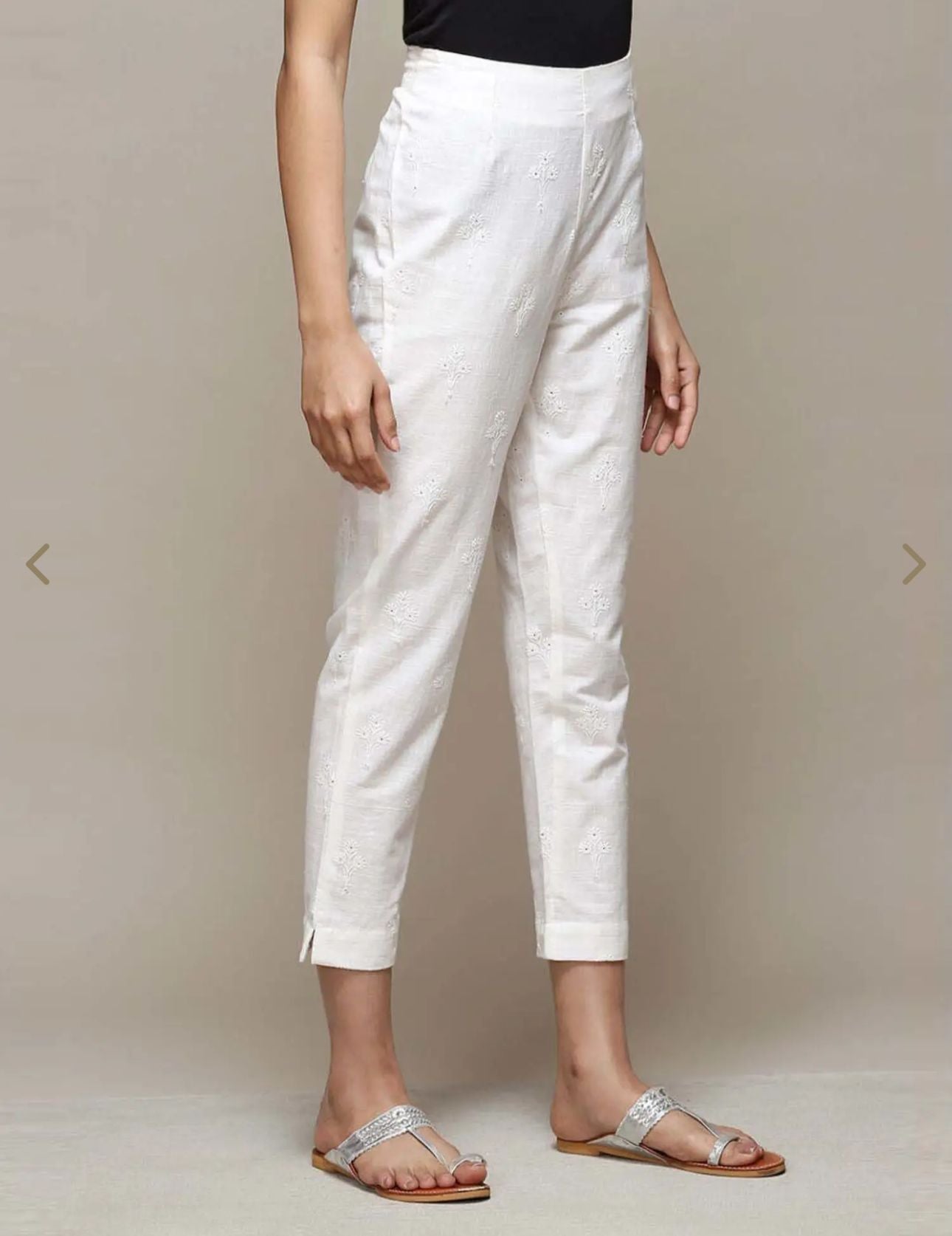Off White Cotton Narrow Embroidered Pants in Germany