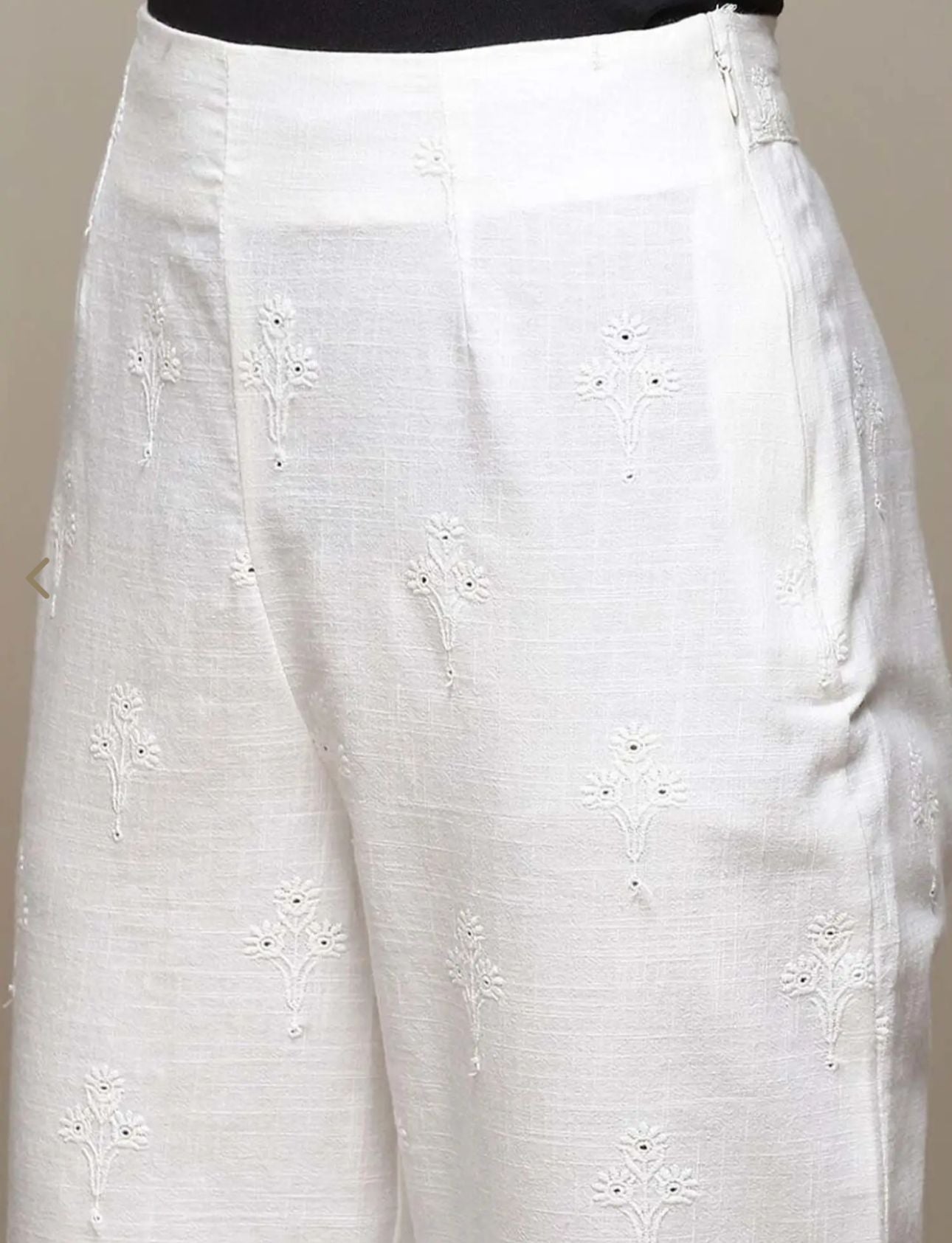 Off White Cotton Narrow Embroidered Pants in Germany