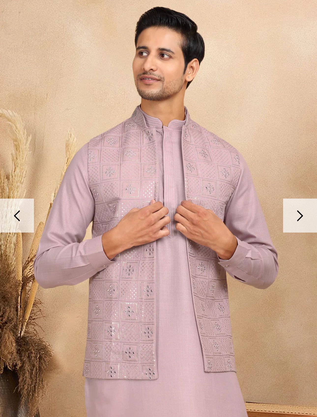 Cotton Regular Straight Kurta Trouser With Sequin Embroidery Open Nehru Jacket Set in Germany