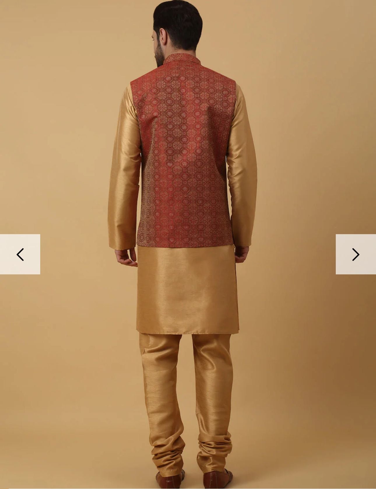 Men's Silk Blend Gold Kurta, Churidar with Jacquard Bandhani Silk Blend Nehru Jacket Set in Berlin