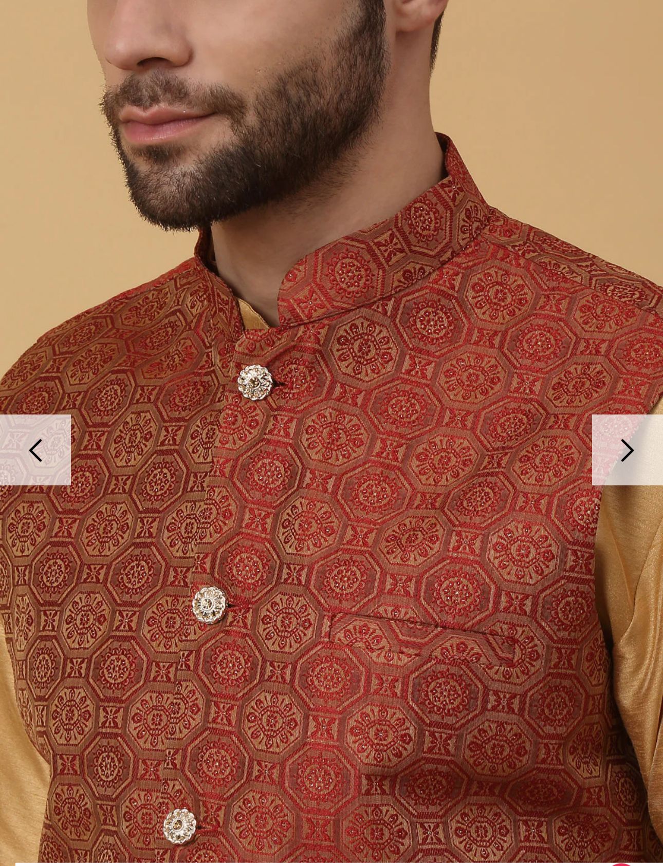 Men's Silk Blend Gold Kurta, Churidar with Jacquard Bandhani Silk Blend Nehru Jacket Set in Berlin