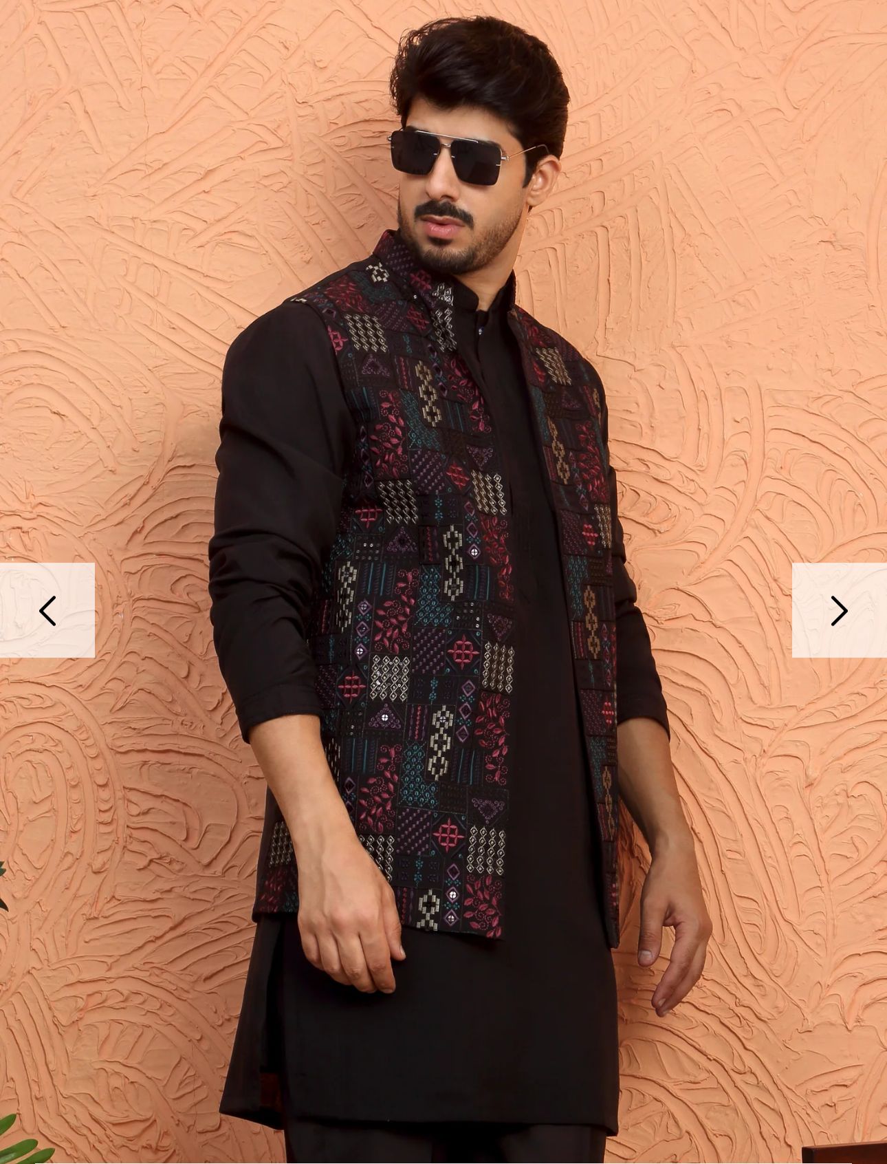 Silk Blend Anchor Work Kurta Trouser Set with Floral Embroidered Nehru Jacket in Berlin