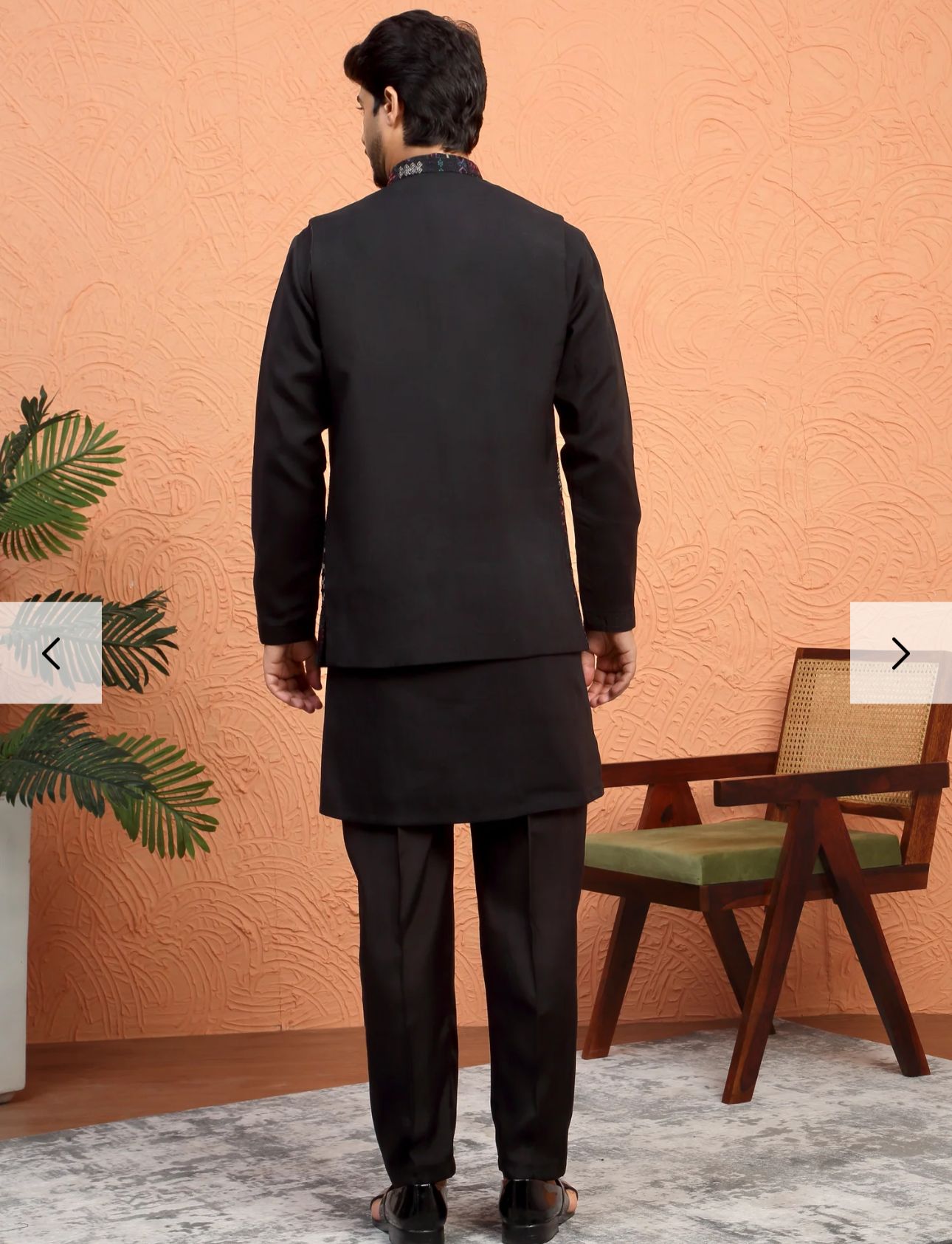Silk Blend Anchor Work Kurta Trouser Set with Floral Embroidered Nehru Jacket in Berlin