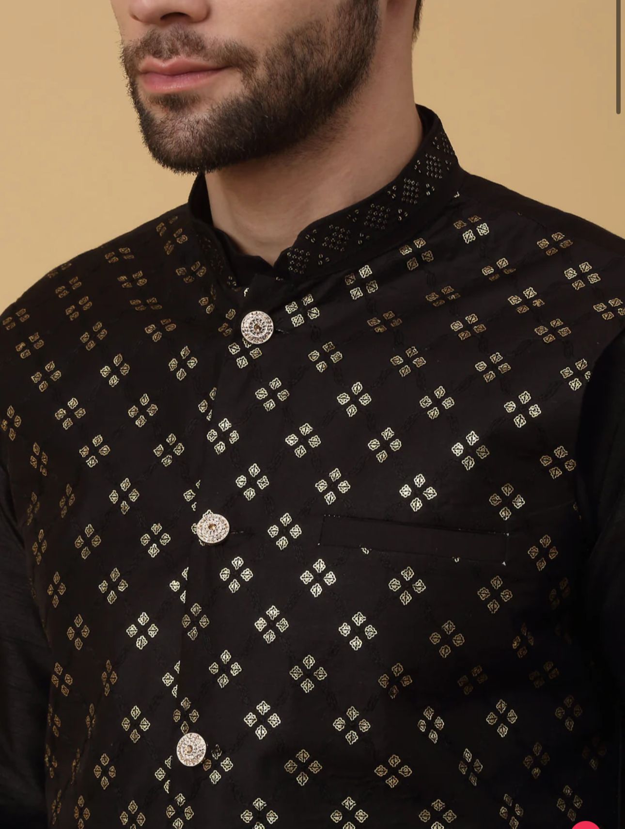 Men's Silk Blend Black Kurta, Churidar with Cotton Silk Sequenced Nehru Jacket Set in Germany