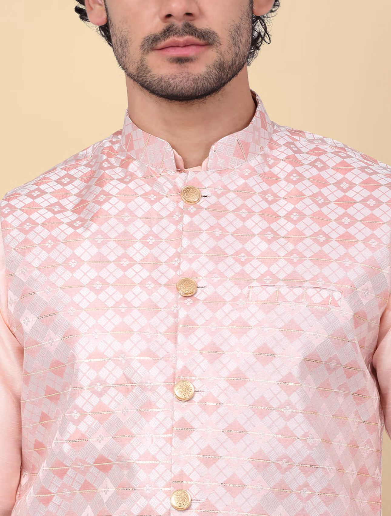 Men's Silk Blend Pink Kurta and Churidar with Embroidered Nehru Jacket in Berlin