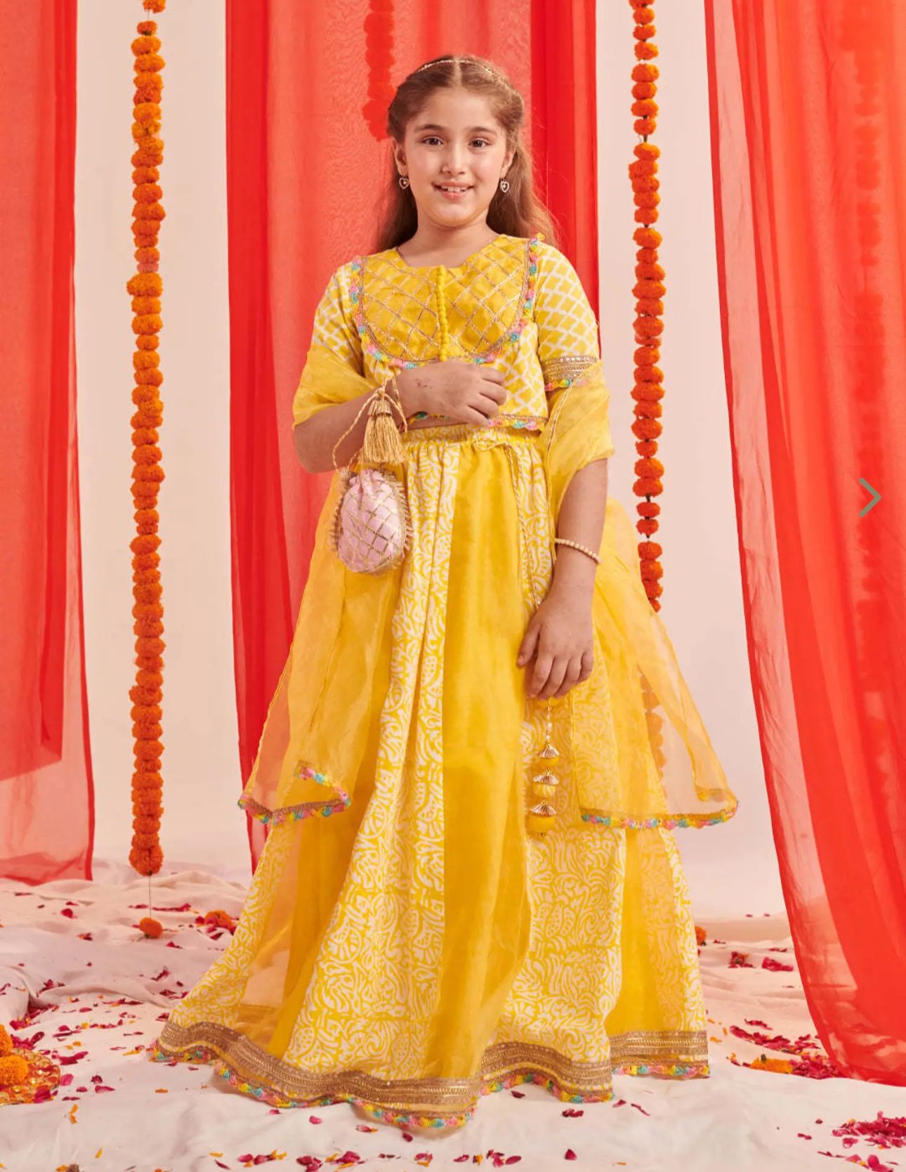 Girls Yellow Regular Fit Printed Lehenga Choli in Germany