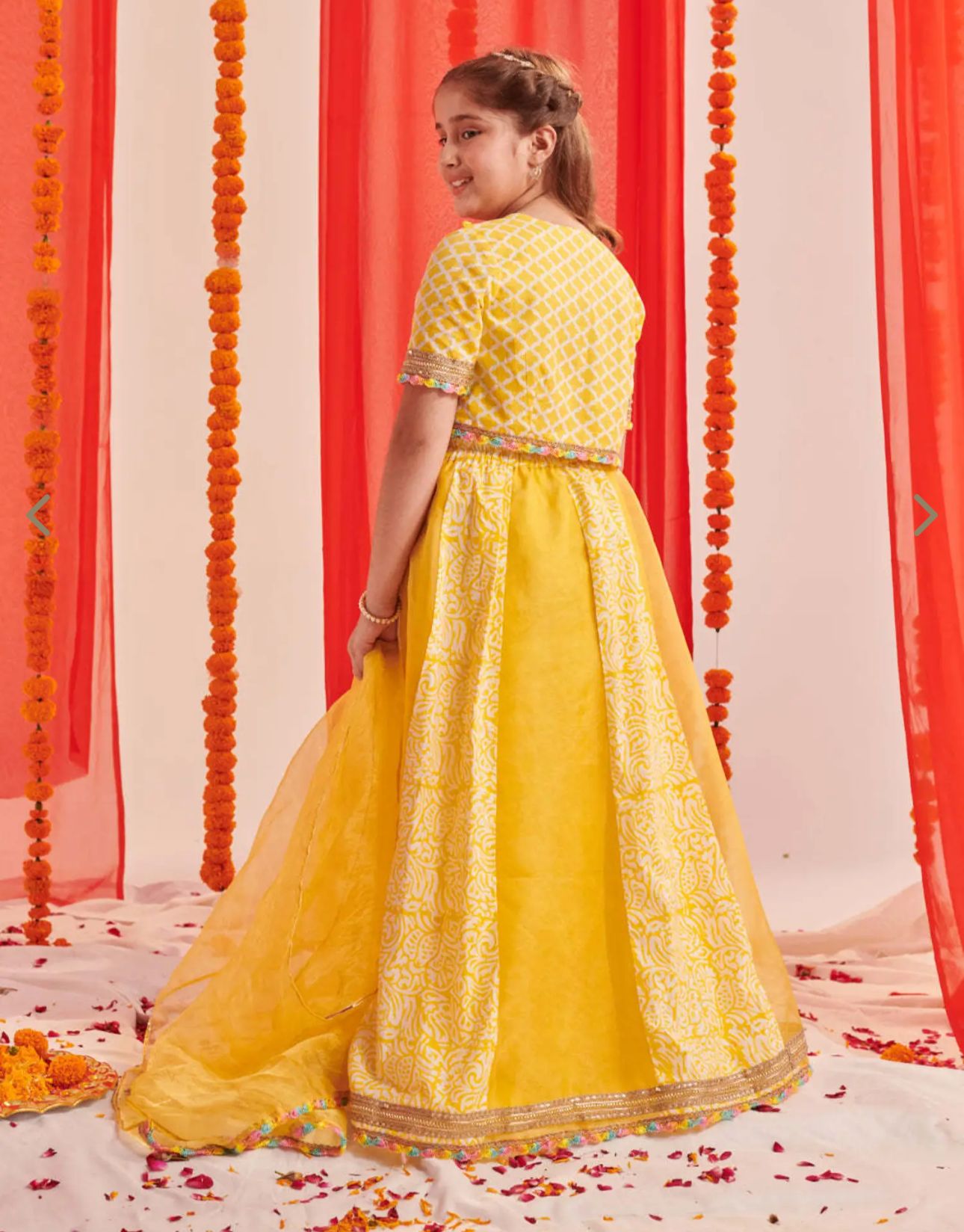 Girls Yellow Regular Fit Printed Lehenga Choli in Germany