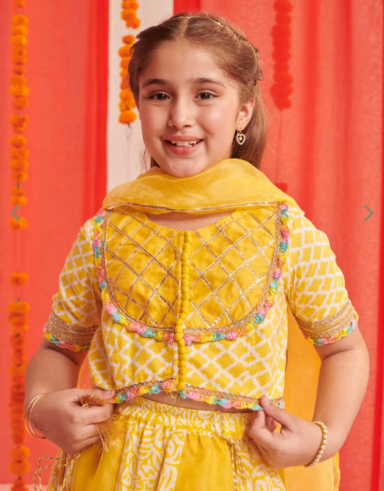 Girls Yellow Regular Fit Printed Lehenga Choli in Germany