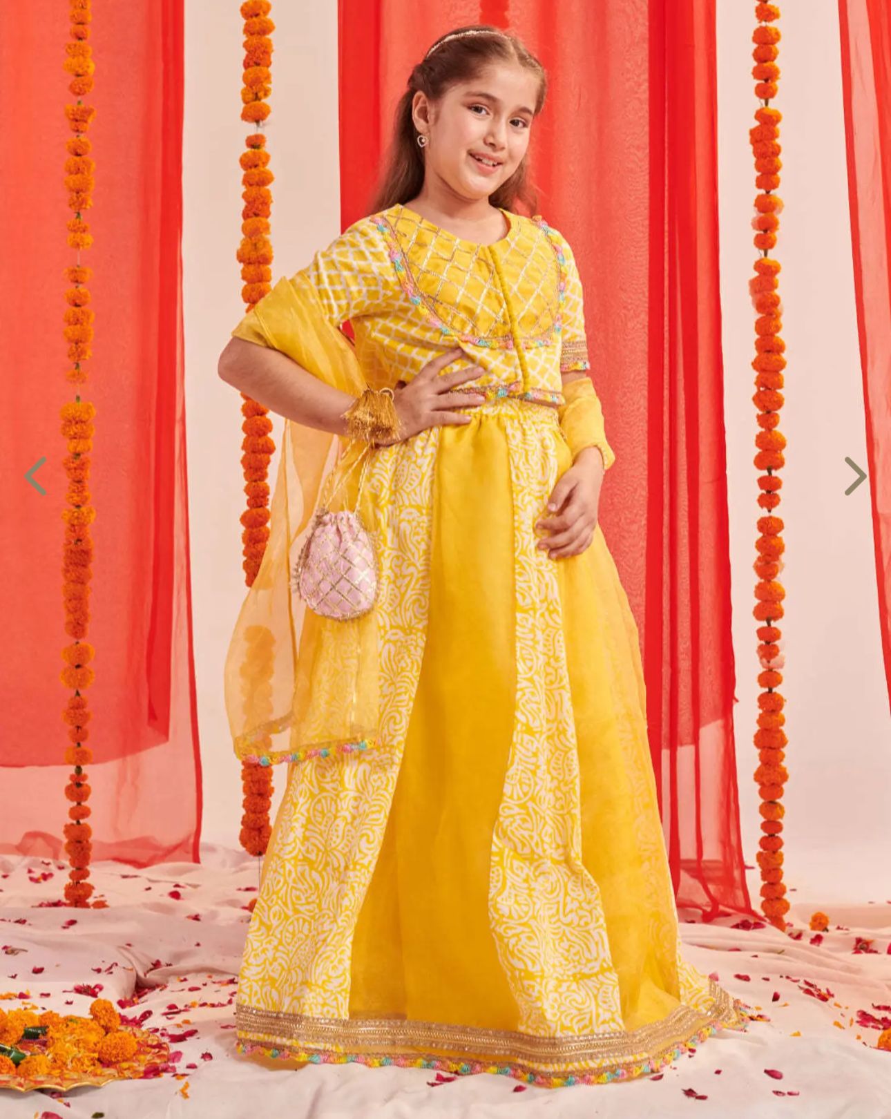 Girls Yellow Regular Fit Printed Lehenga Choli in Germany