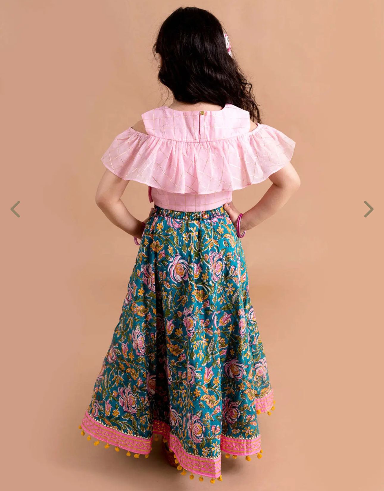 Girls Pink & Green Cotton Regular Fit Printed Lehenga Choli in Germany