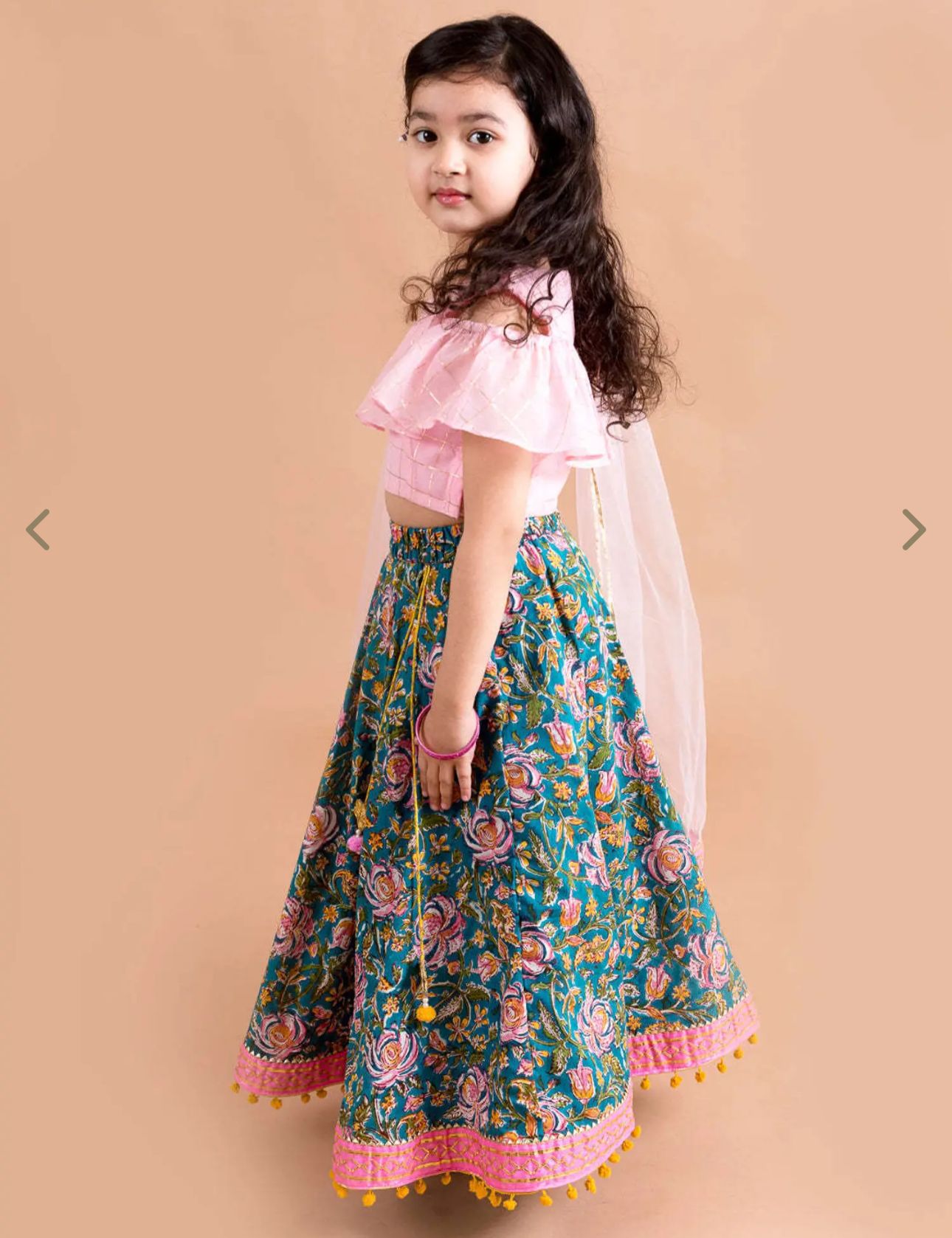 Girls Pink & Green Cotton Regular Fit Printed Lehenga Choli in Germany