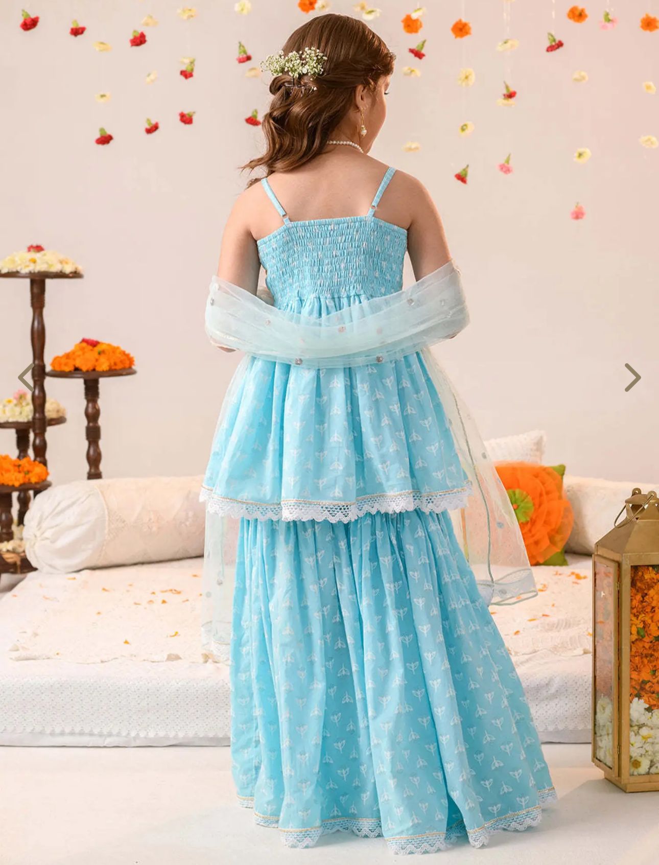 Girls SkyBlue Cotton Regular Fit Printed Kurta Set in Germany