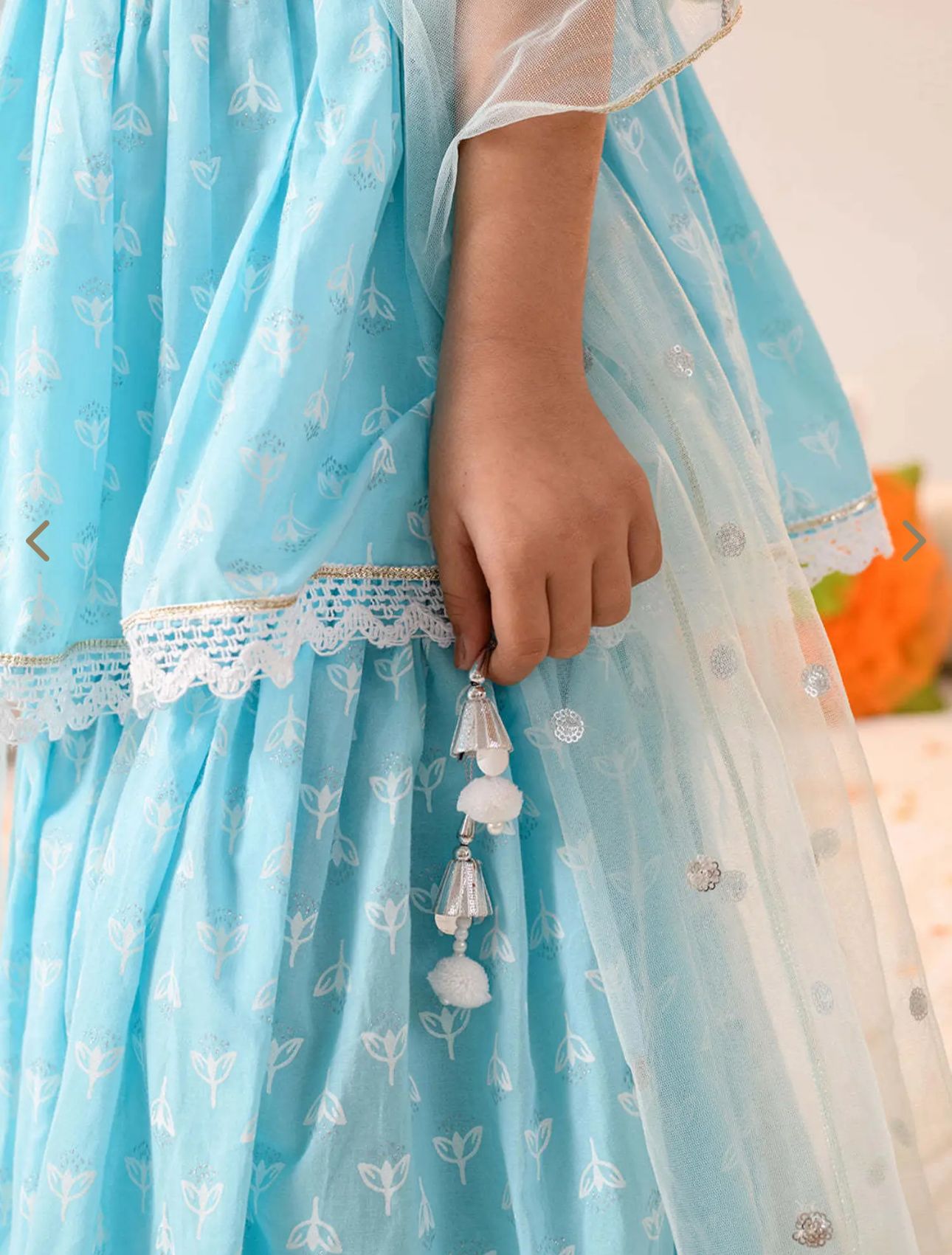 Girls SkyBlue Cotton Regular Fit Printed Kurta Set in Germany