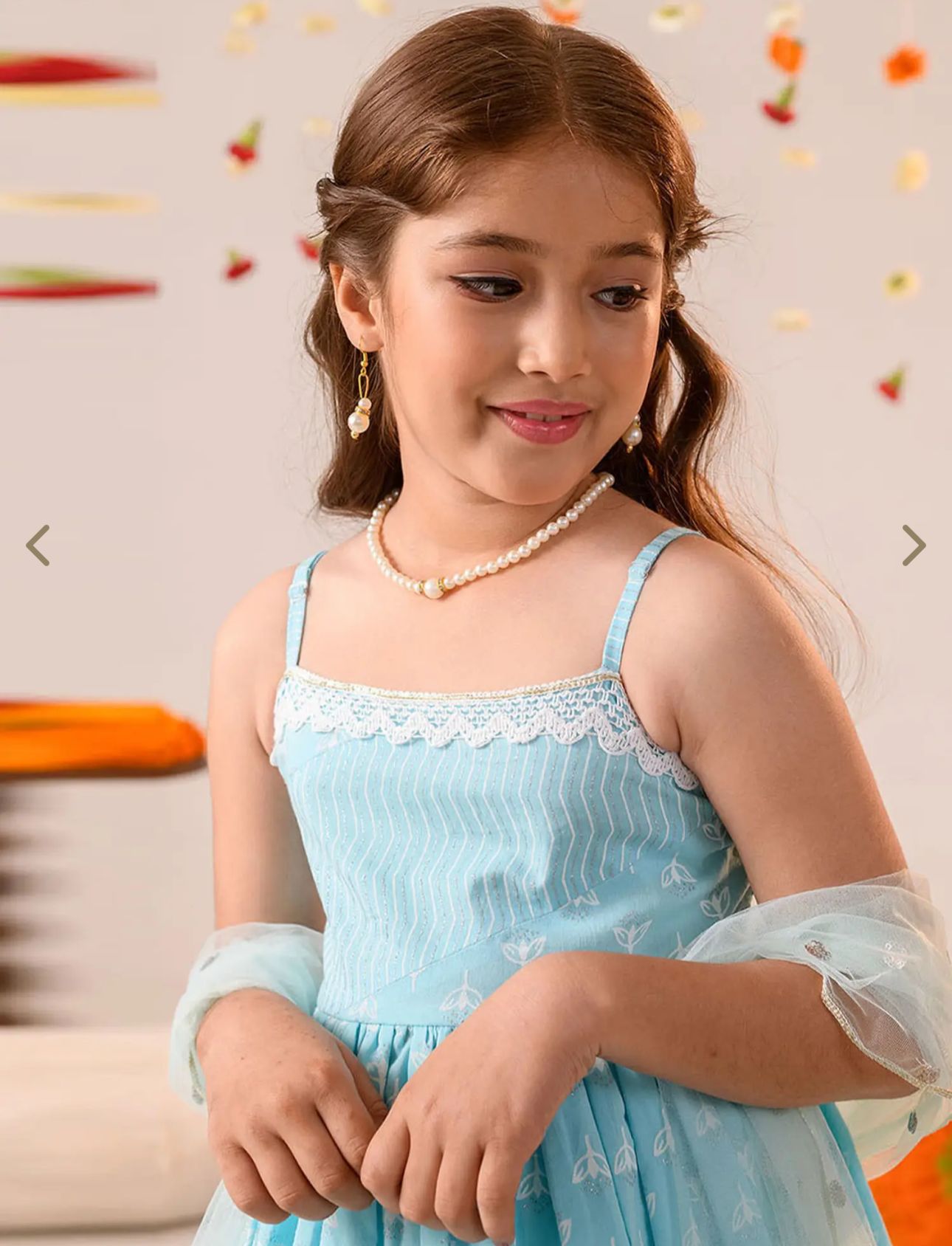 Girls SkyBlue Cotton Regular Fit Printed Kurta Set in Germany