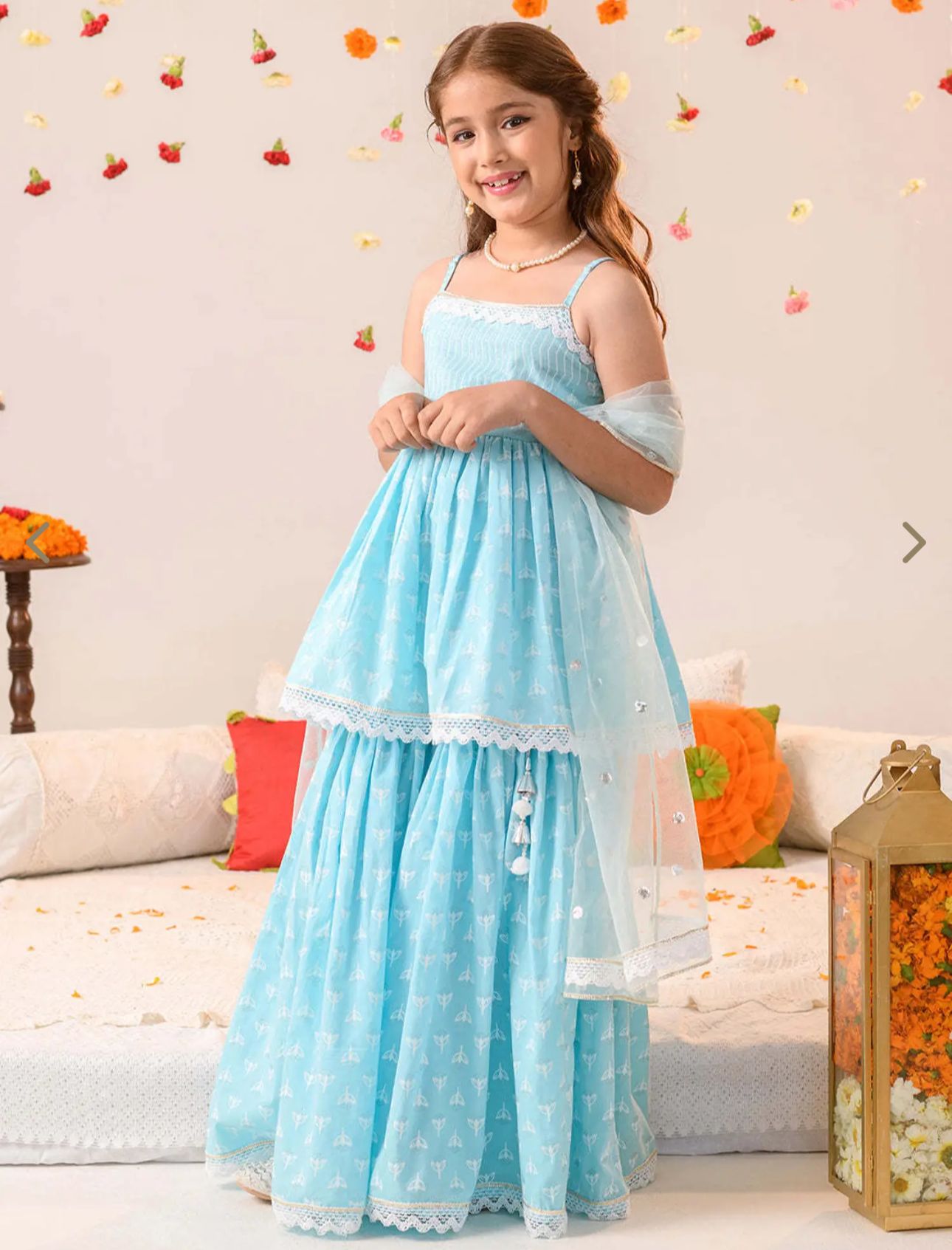 Girls SkyBlue Cotton Regular Fit Printed Kurta Set in Germany