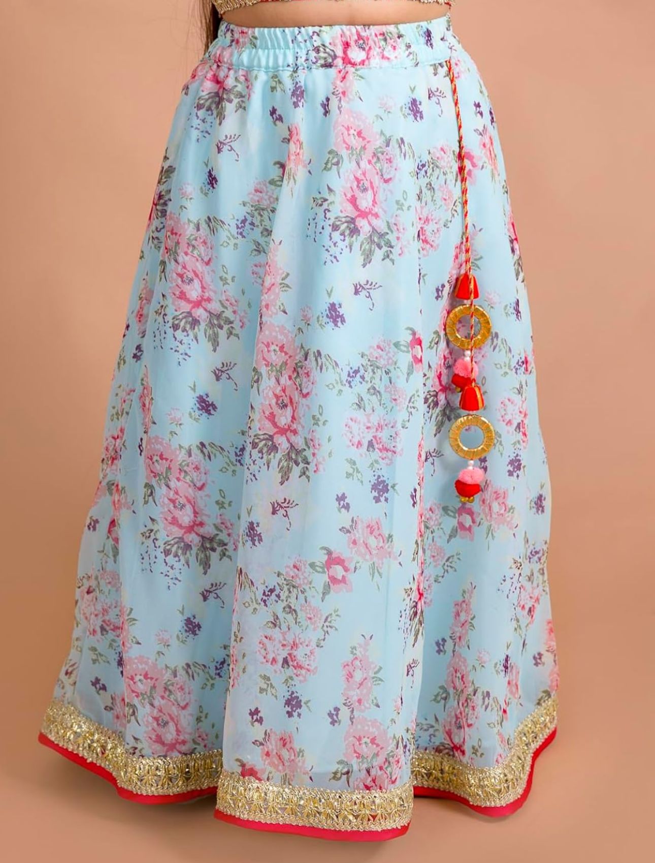 Girls Polyester Red Blue Floral Readymade Lehenga Choli Set in Berlin