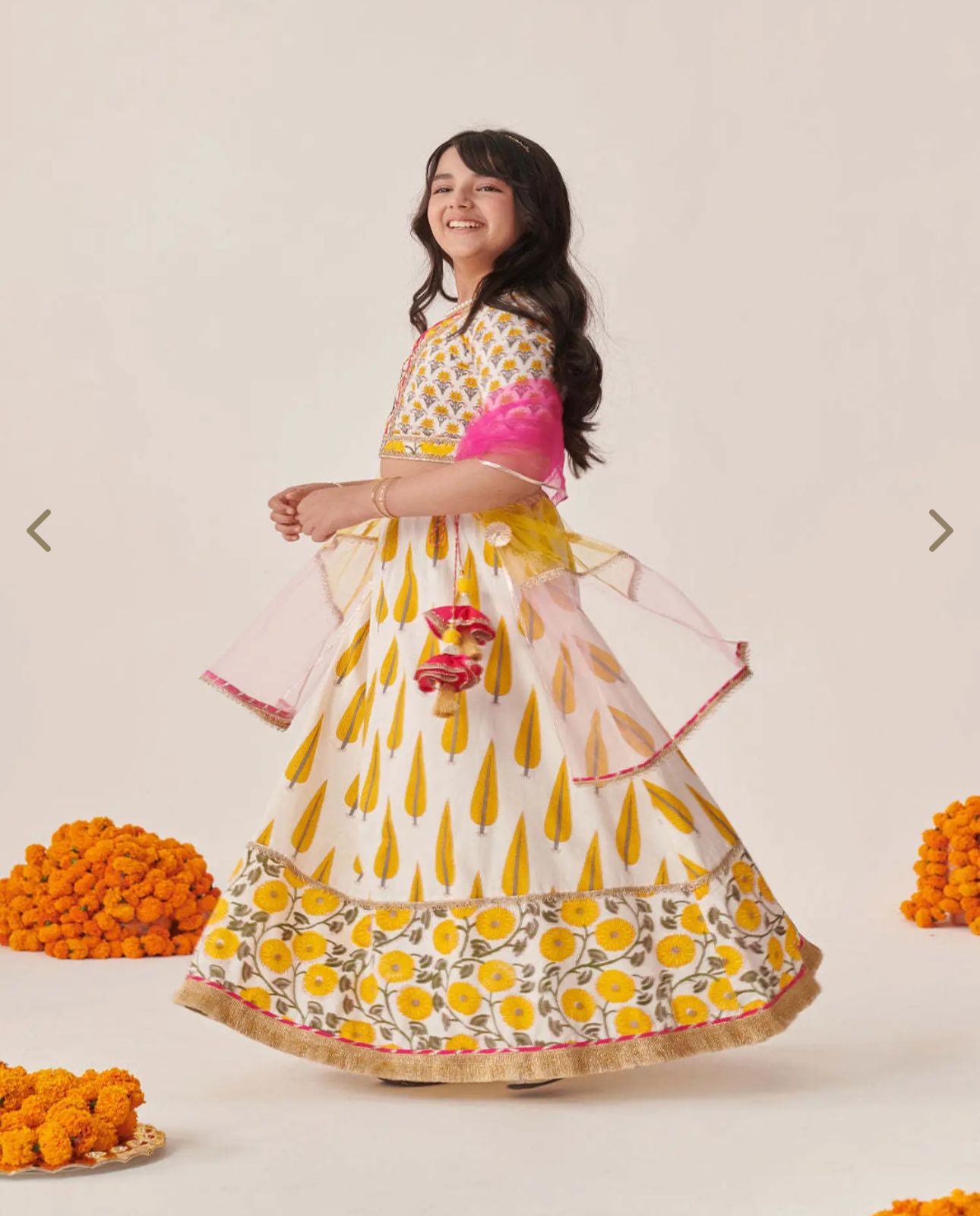 Girls Yellow Cotton Regular Fit Printed Lehenga Choli in Germany