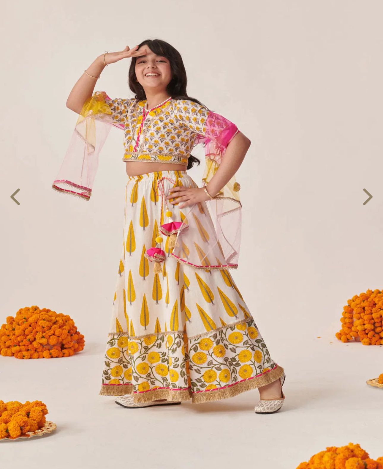 Girls Yellow Cotton Regular Fit Printed Lehenga Choli in Germany