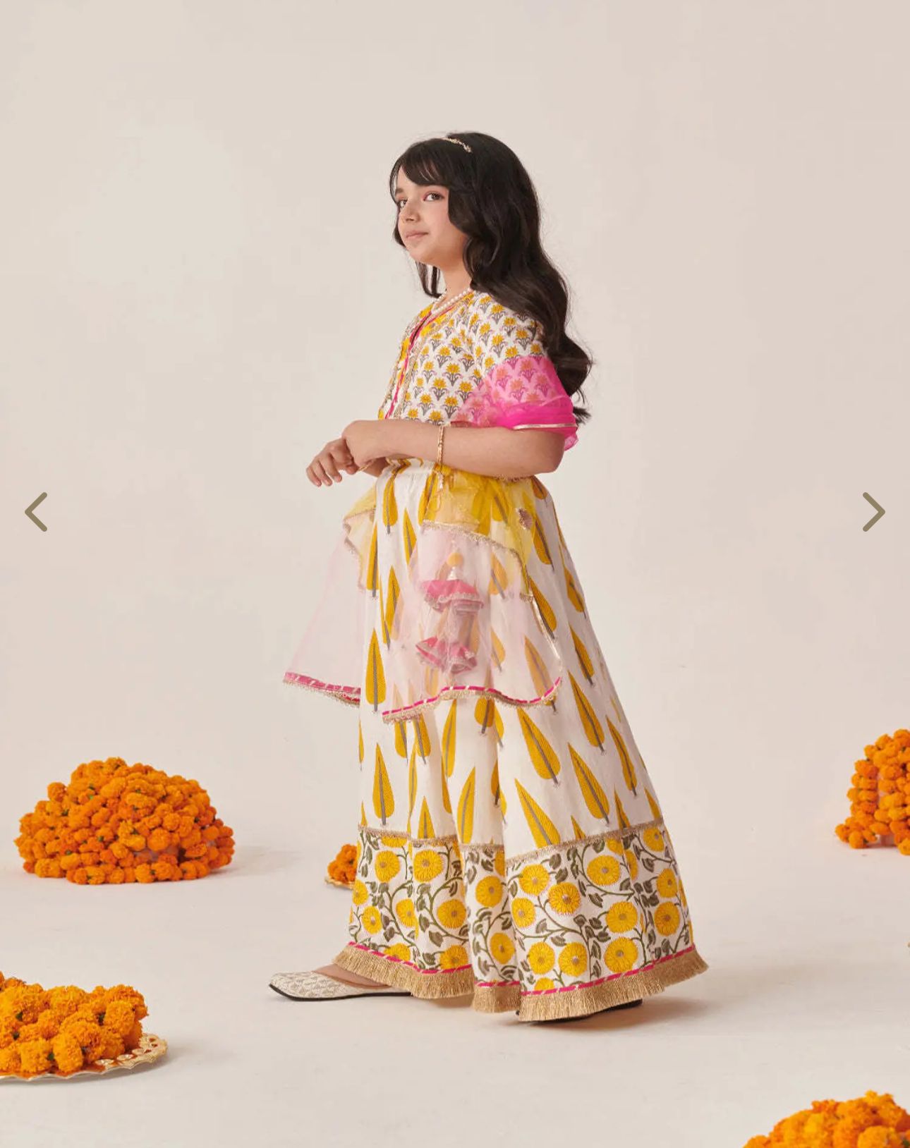 Girls Yellow Cotton Regular Fit Printed Lehenga Choli in Germany