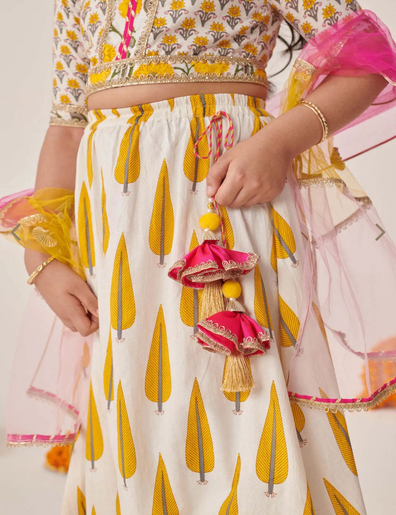 Girls Yellow Cotton Regular Fit Printed Lehenga Choli in Germany