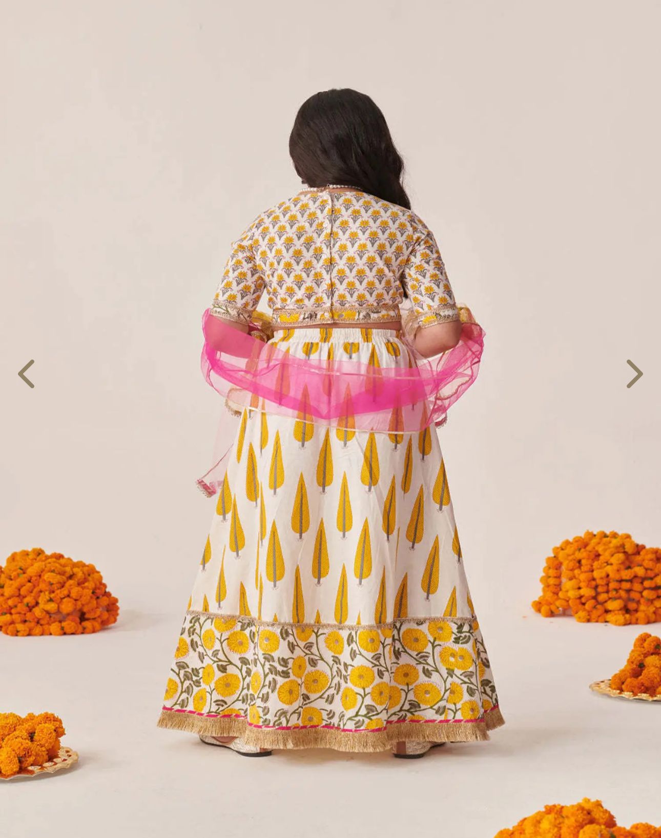 Girls Yellow Cotton Regular Fit Printed Lehenga Choli in Germany