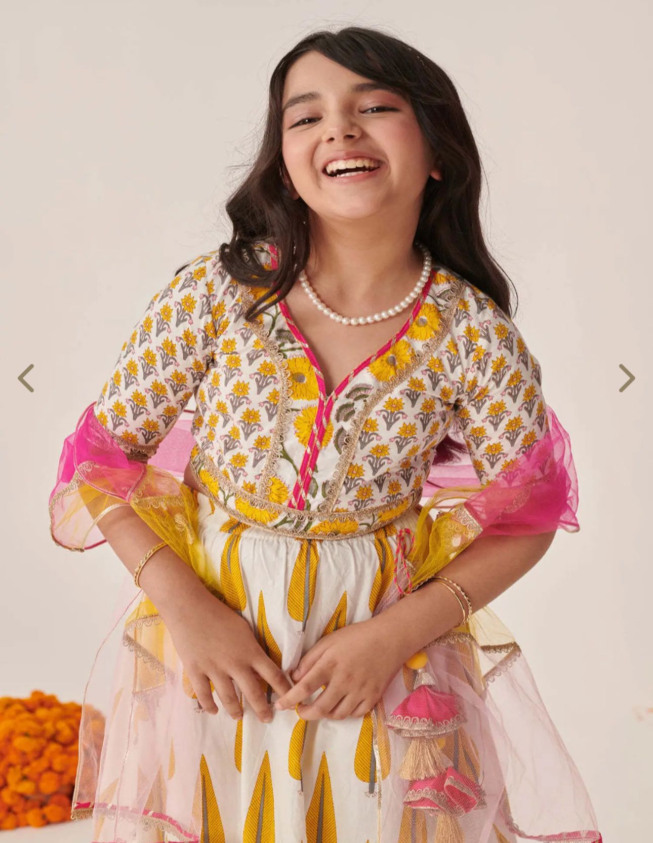 Girls Yellow Cotton Regular Fit Printed Lehenga Choli in Germany
