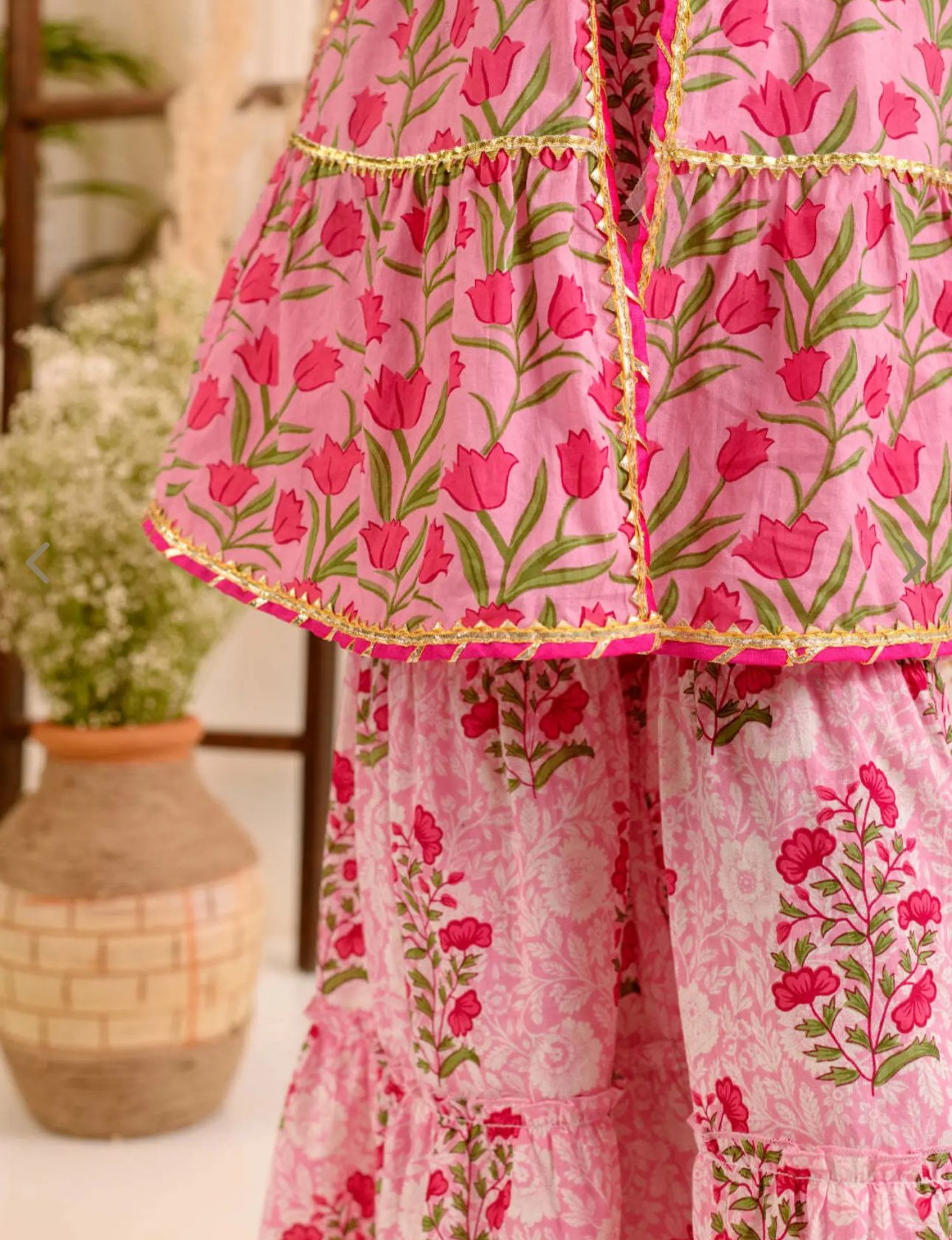 Girls Pink Cotton Regular Fit Floral Print Kurta Set in Germany