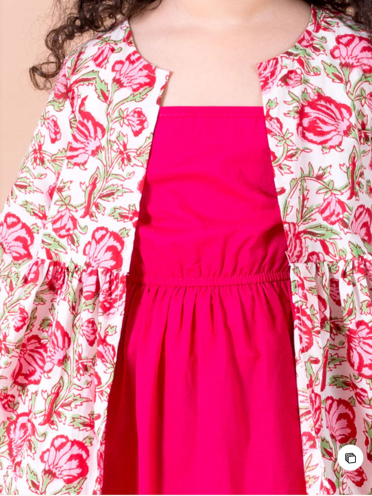 Girls Pink Solid Cotton A-Line Dress With Floral Print Cape in Germany