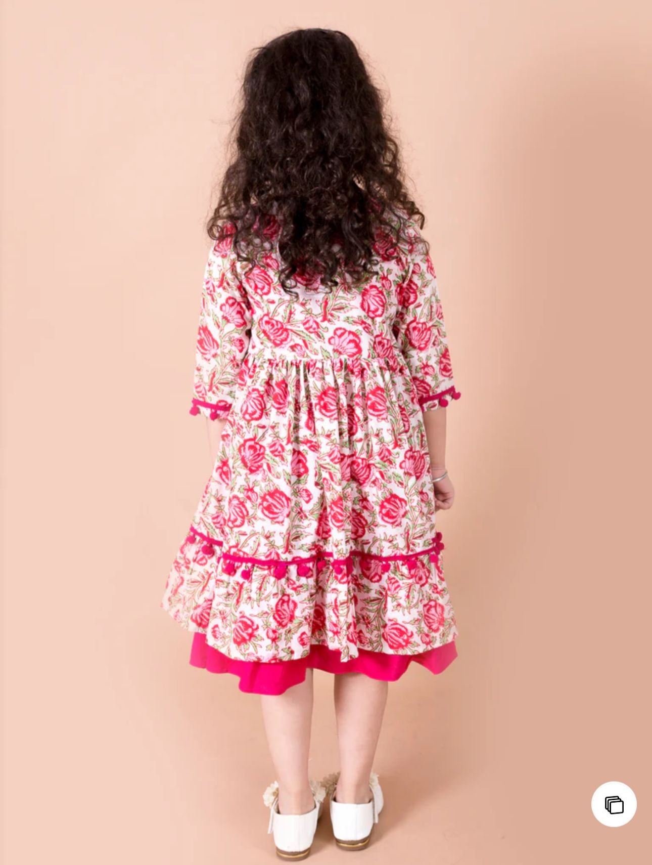 Girls Pink Solid Cotton A-Line Dress With Floral Print Cape in Germany