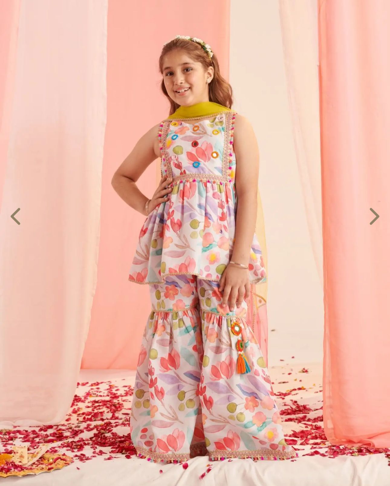 Kids Multi Floral Printed Regular Kurta With Sharara & Dupatta Set in Germany