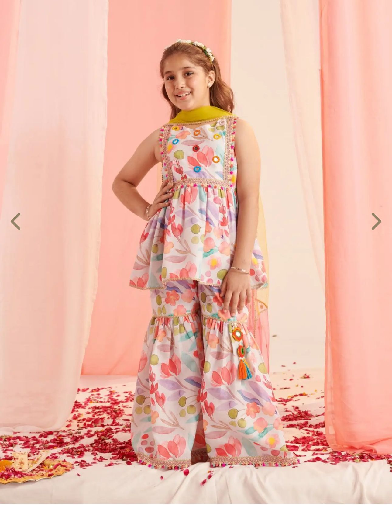 Kids Multi Floral Printed Regular Kurta With Sharara & Dupatta Set in Germany