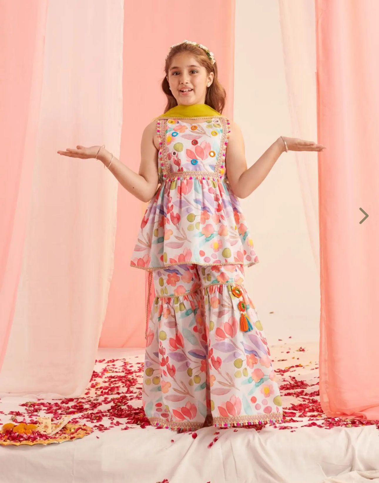 Kids Multi Floral Printed Regular Kurta With Sharara & Dupatta Set in Germany