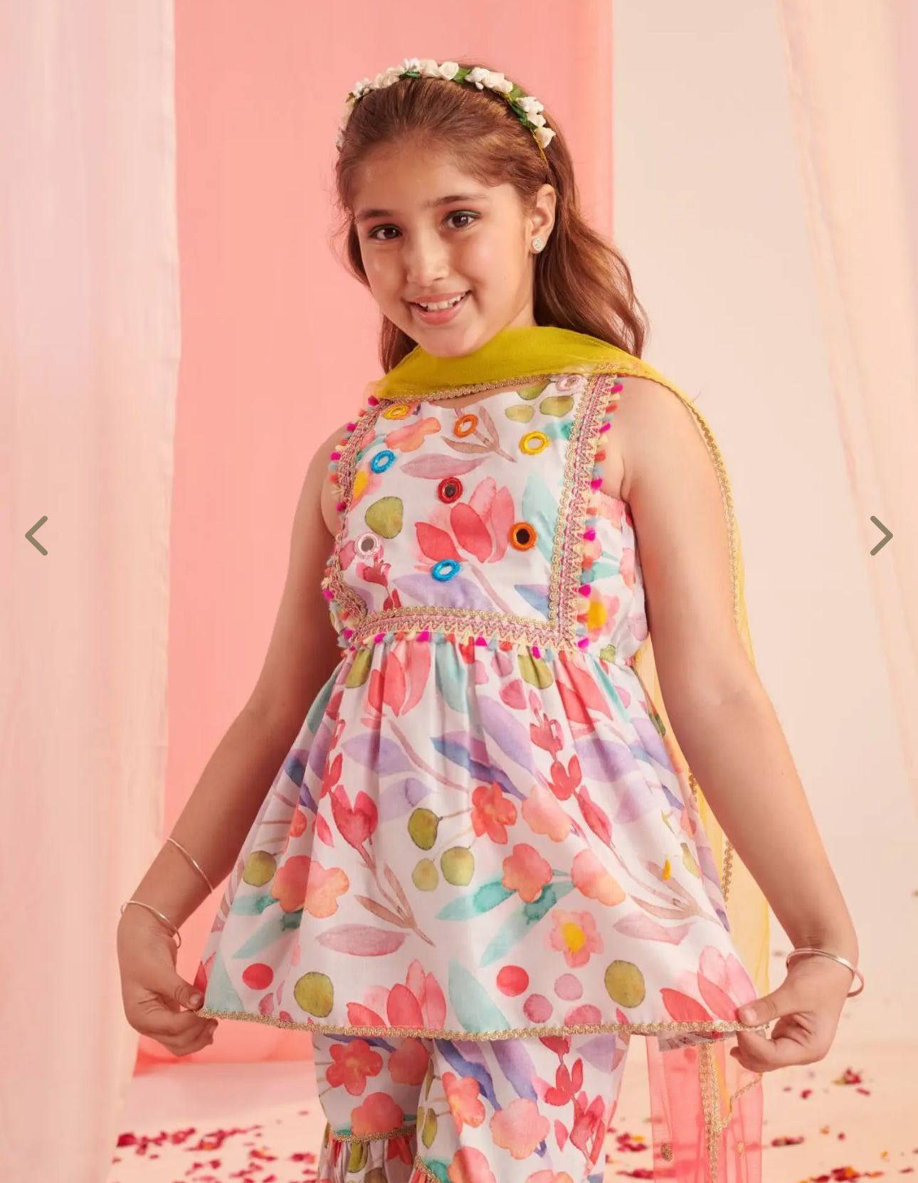 Kids Multi Floral Printed Regular Kurta With Sharara & Dupatta Set in Germany