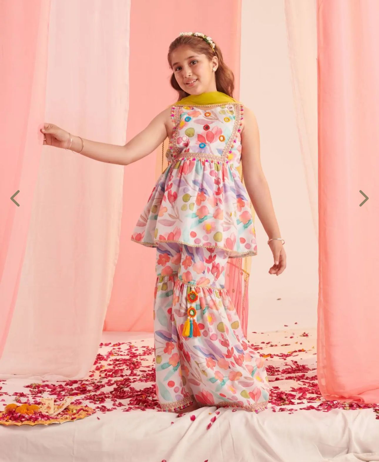 Kids Multi Floral Printed Regular Kurta With Sharara & Dupatta Set in Germany