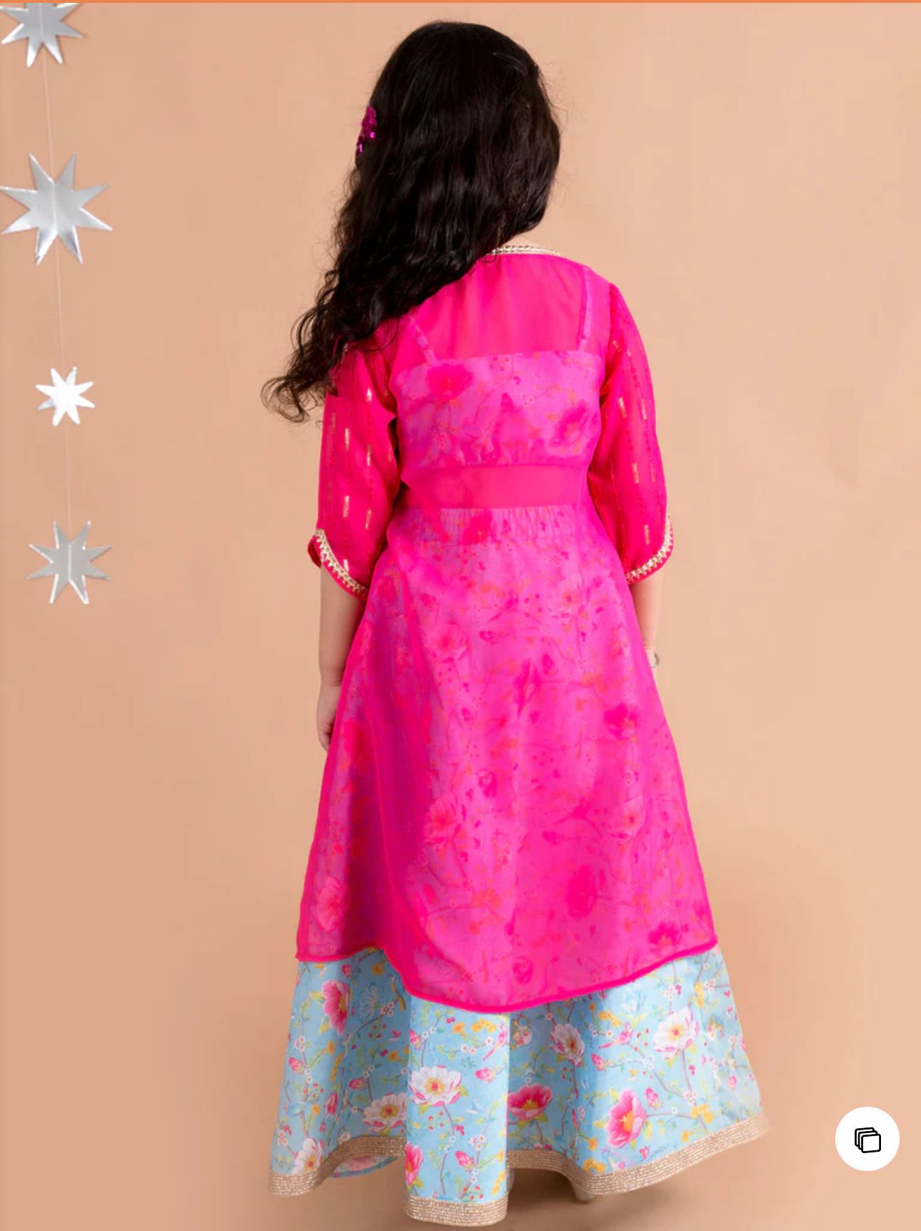 Girls Blue & Pink Floral Printed Silk A-Line Lehenga Choli With Cape in Germany