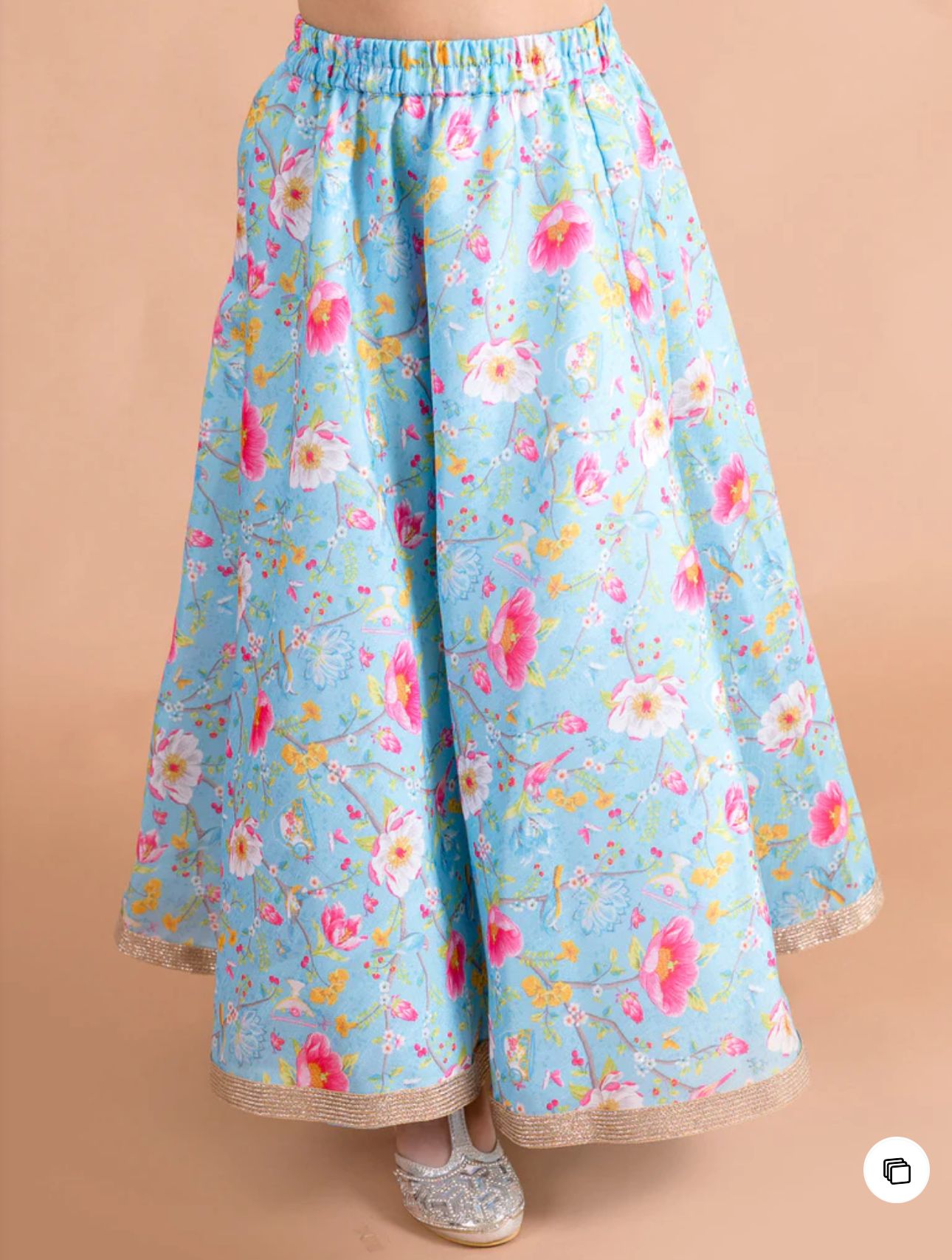 Girls Blue & Pink Floral Printed Silk A-Line Lehenga Choli With Cape in Germany