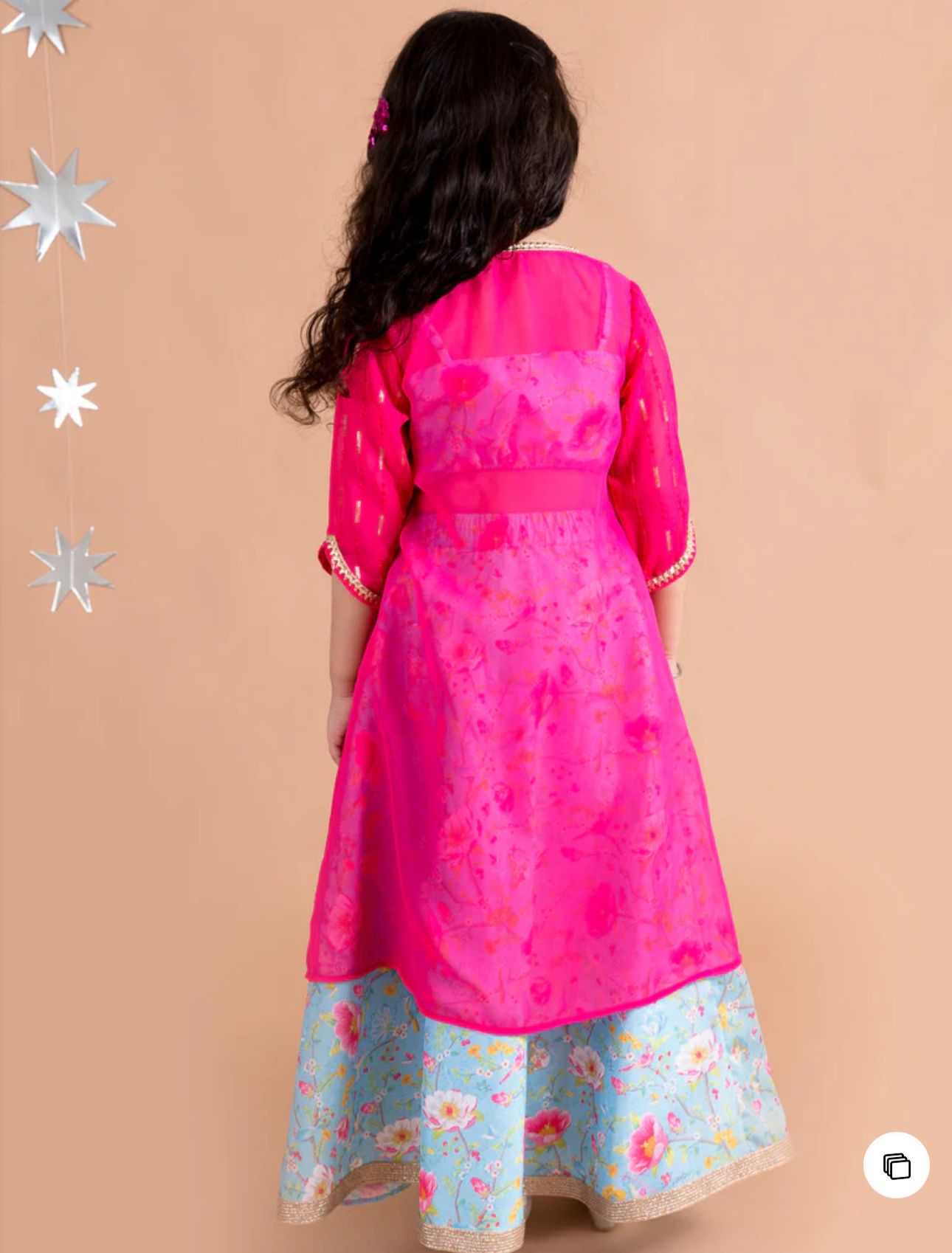Girls Blue & Pink Floral Printed Silk A-Line Lehenga Choli With Cape in Germany