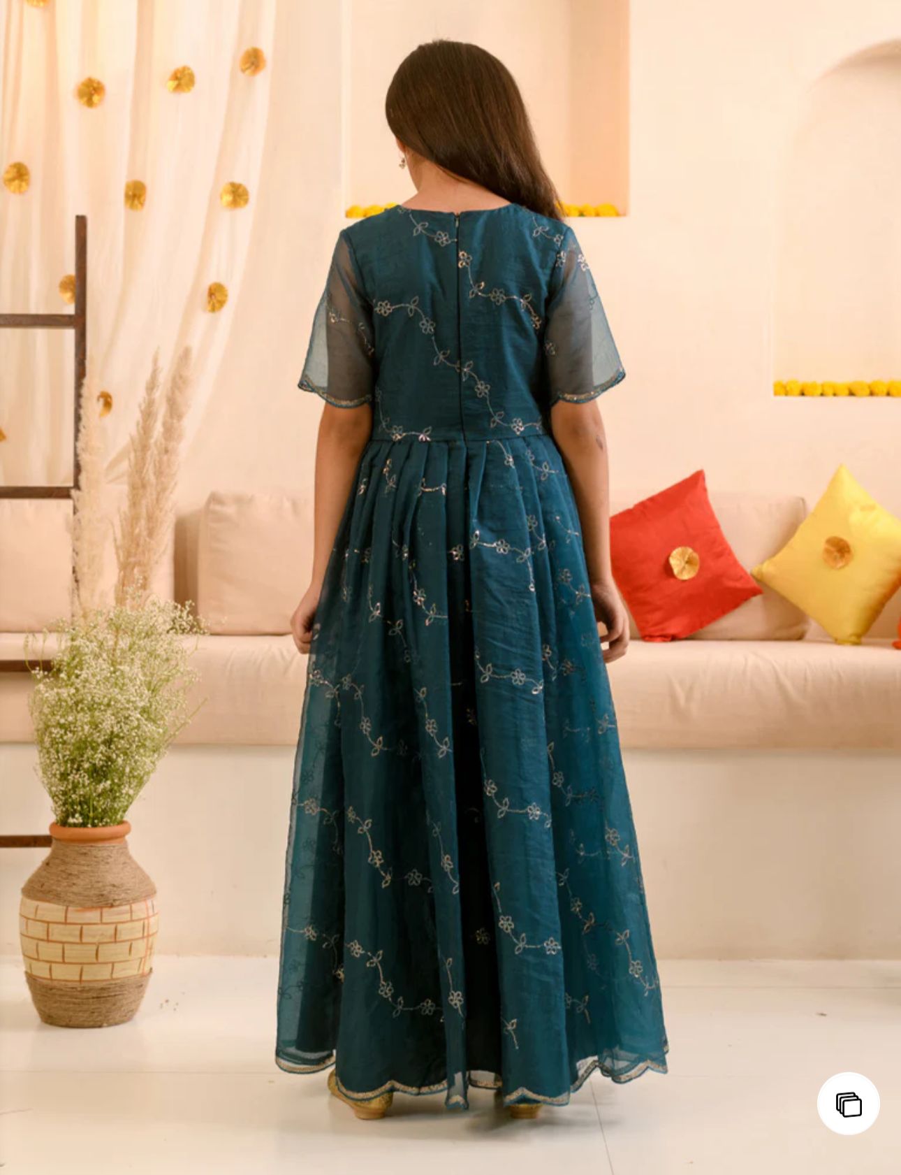 Girls Embellished V-Neck Fit & Flare Maxi Ethnic Dress in Berlin