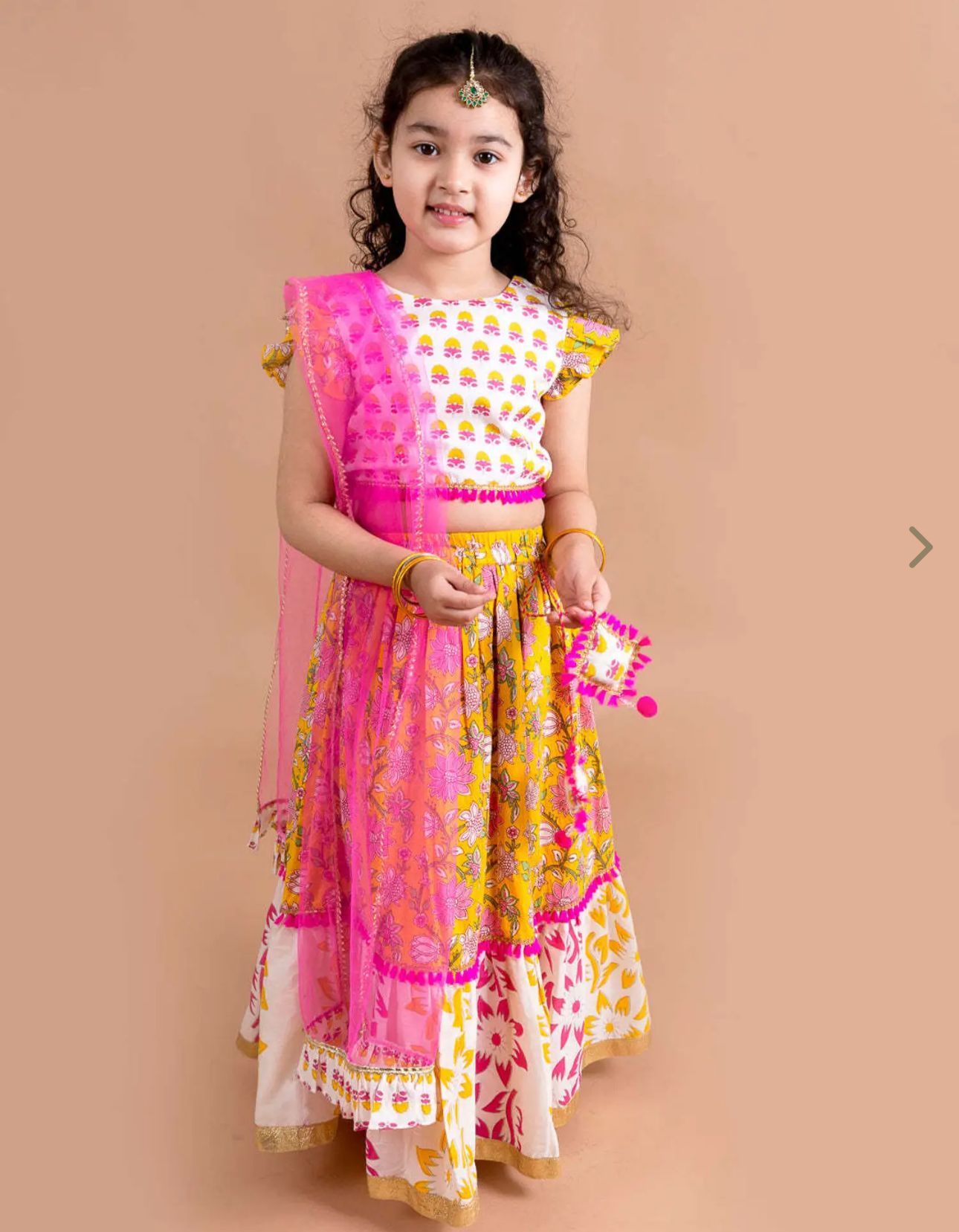 Girls Yellow Cotton Regular Fit Floral Print Lehenga Choli In Germany