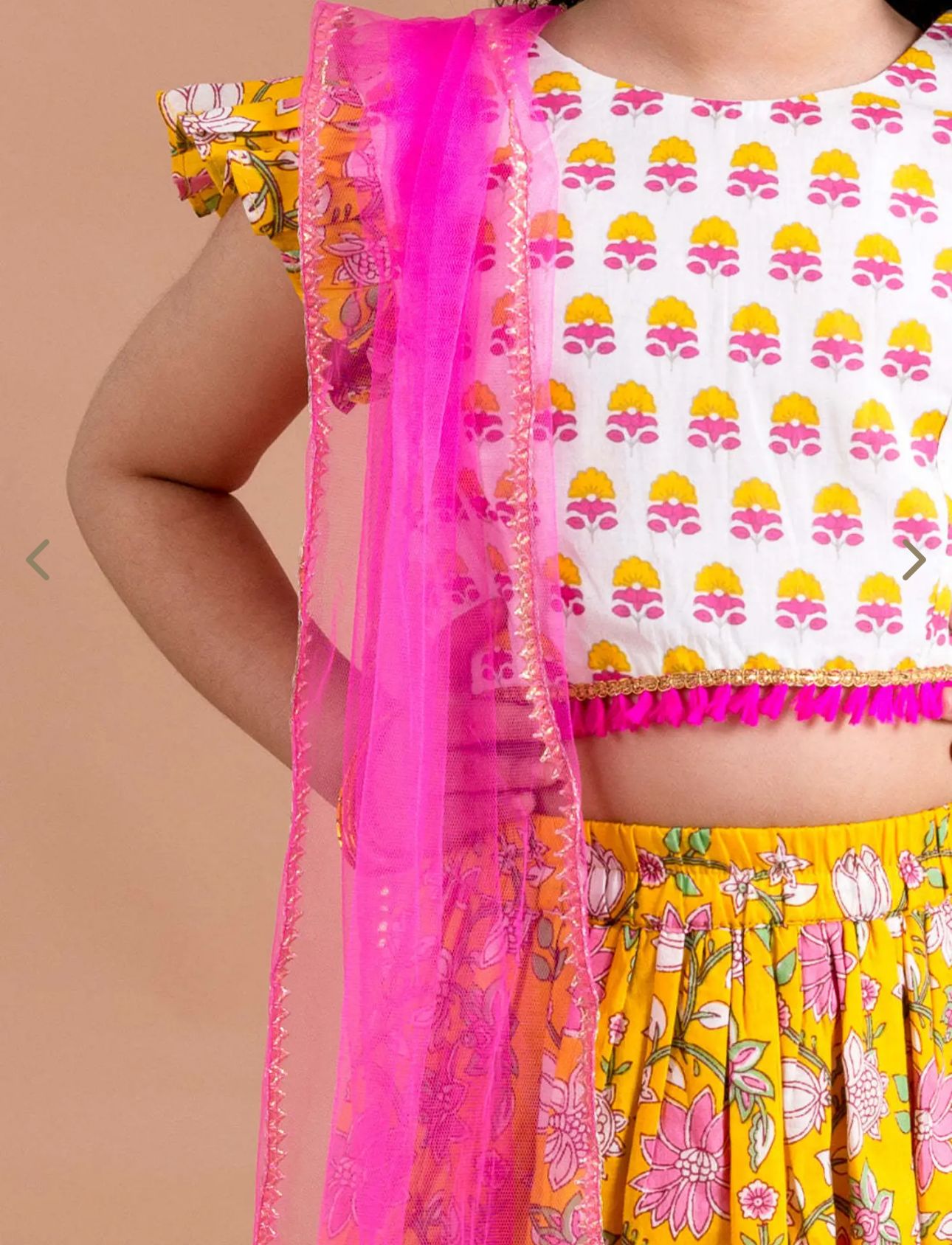 Girls Yellow Cotton Regular Fit Floral Print Lehenga Choli In Germany