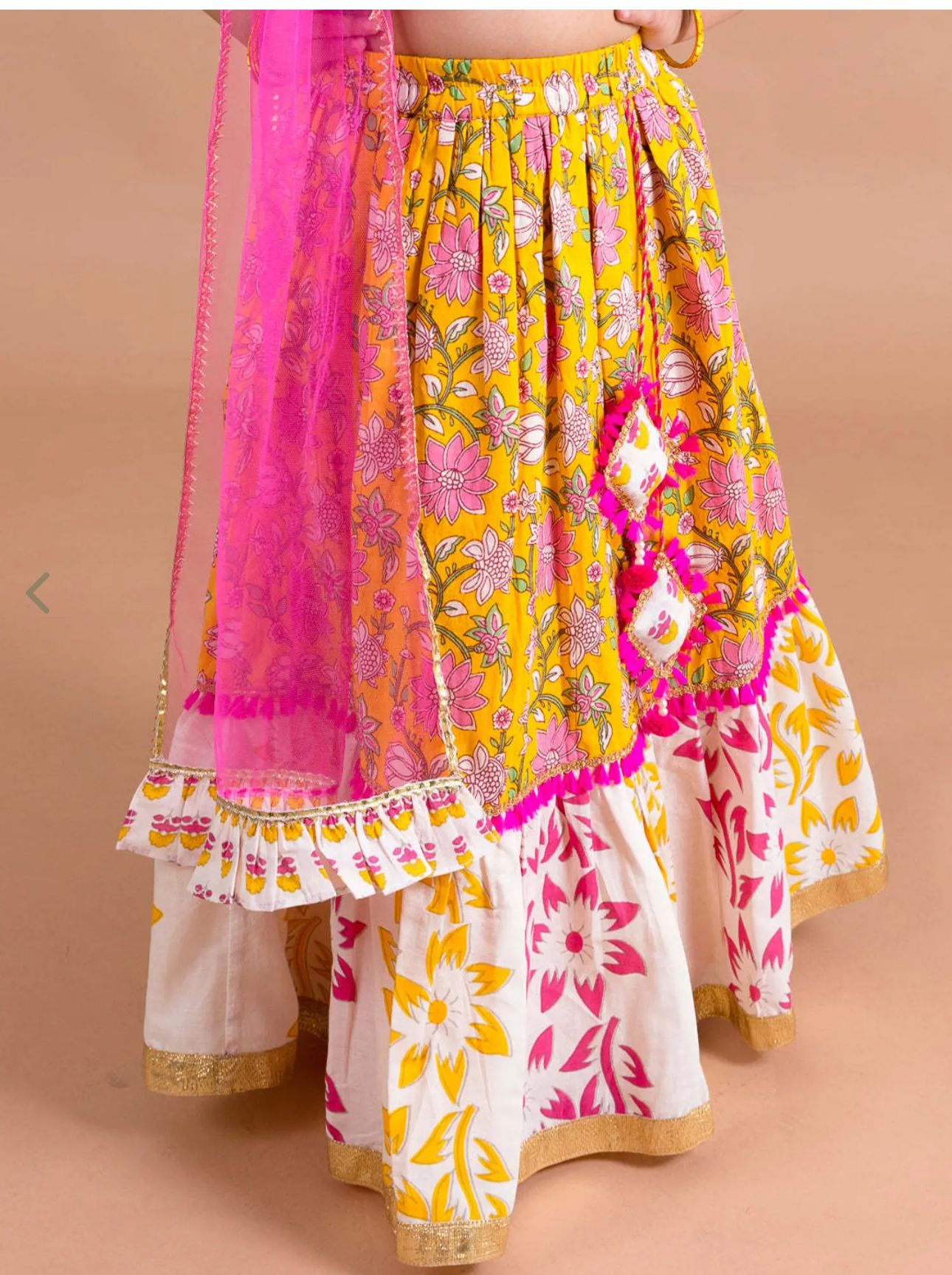 Girls Yellow Cotton Regular Fit Floral Print Lehenga Choli In Germany