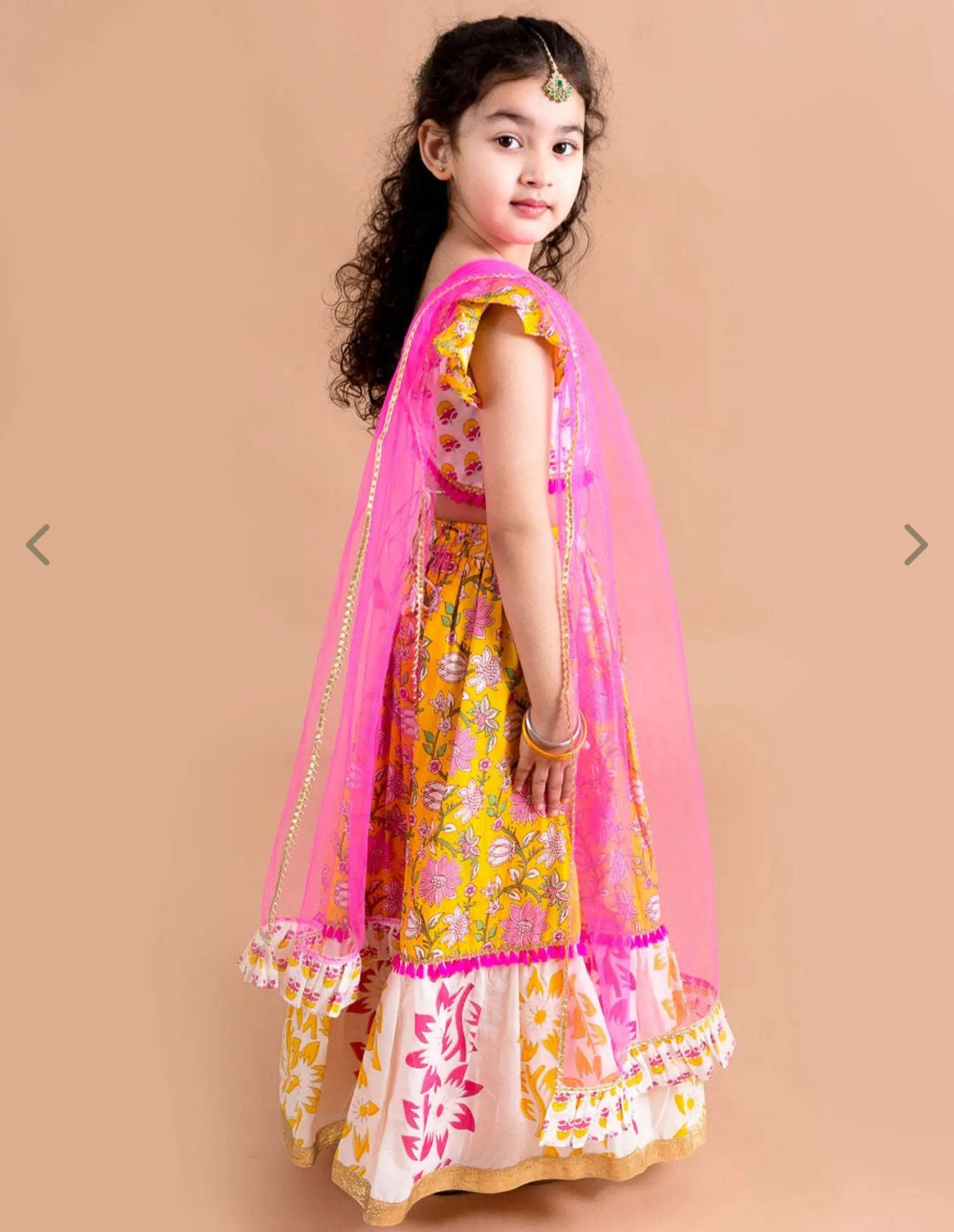 Girls Yellow Cotton Regular Fit Floral Print Lehenga Choli In Germany