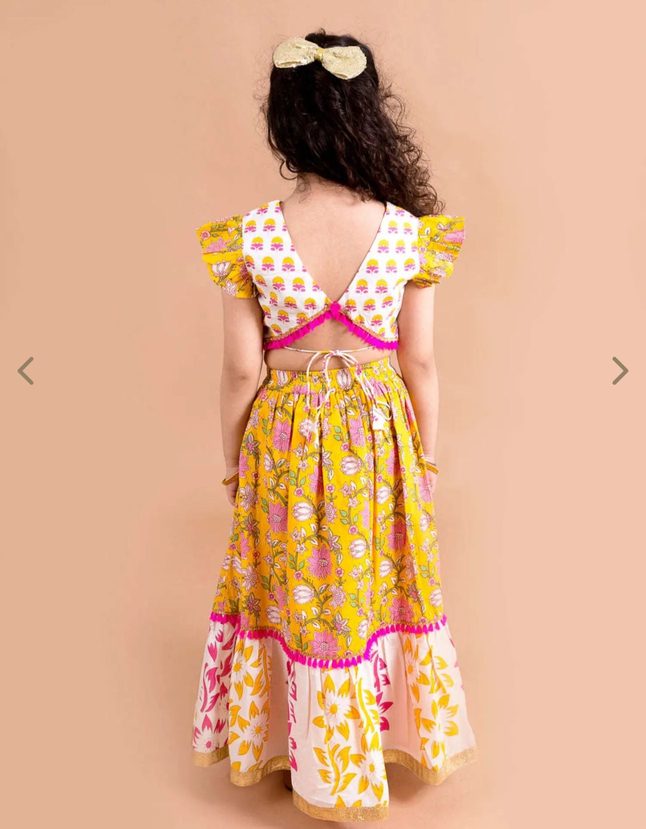 Girls Yellow Cotton Regular Fit Floral Print Lehenga Choli In Germany